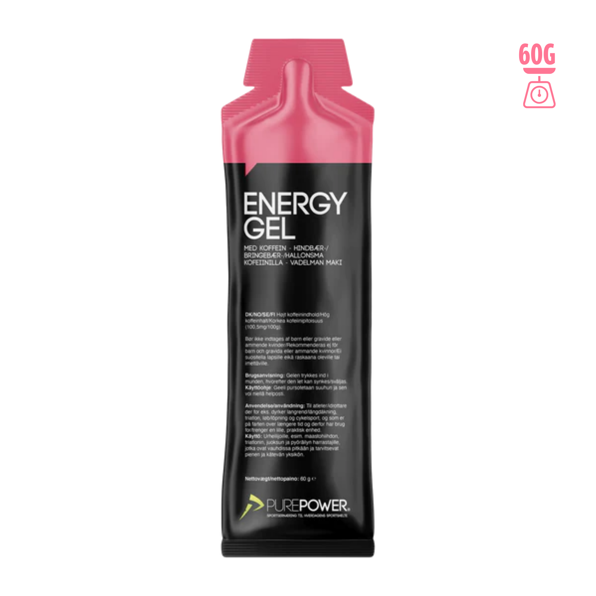 PurePower Energi gel Raspberry med Koffein (60g) DATOVARE