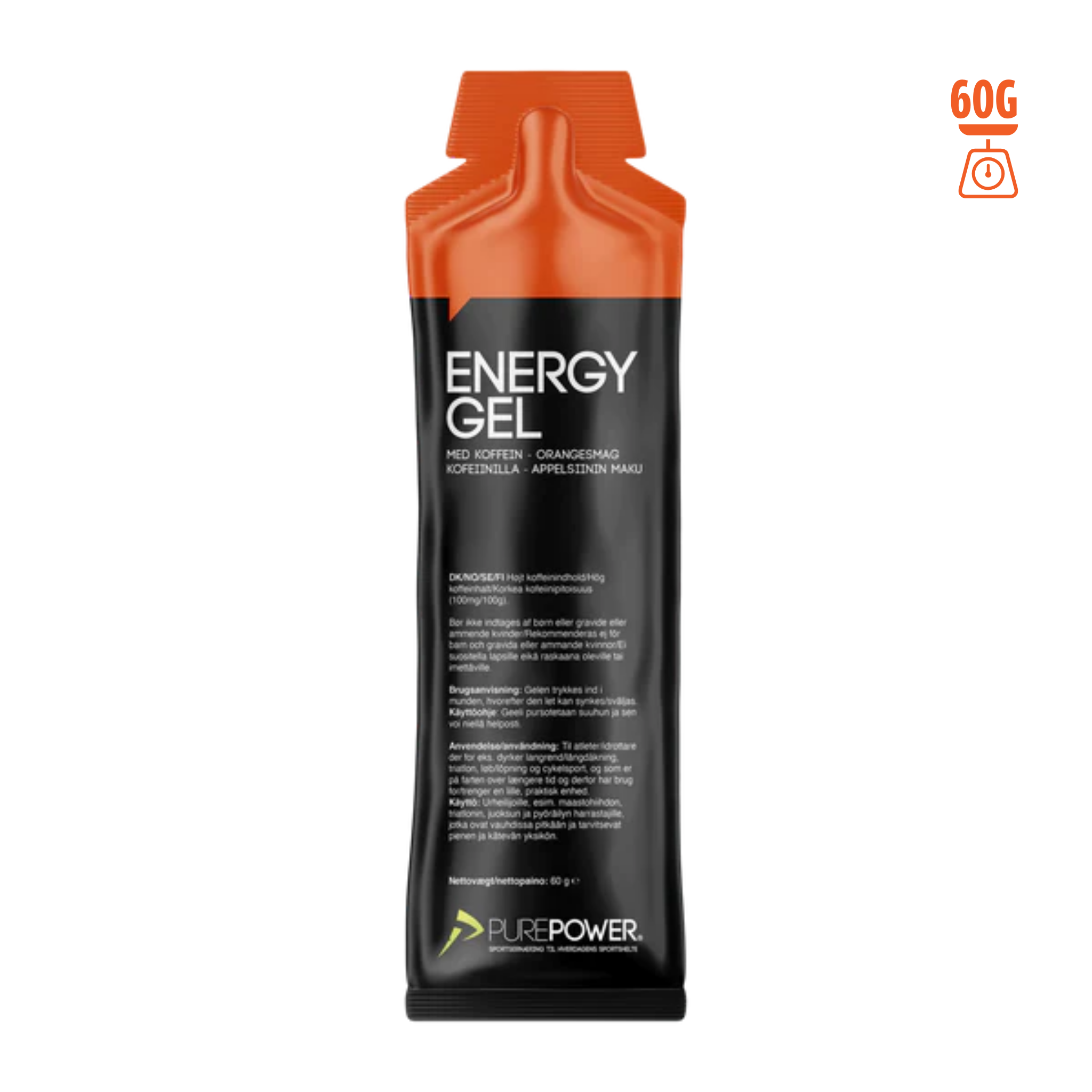 PurePower Energi gel Orange med Koffein (12x60g)