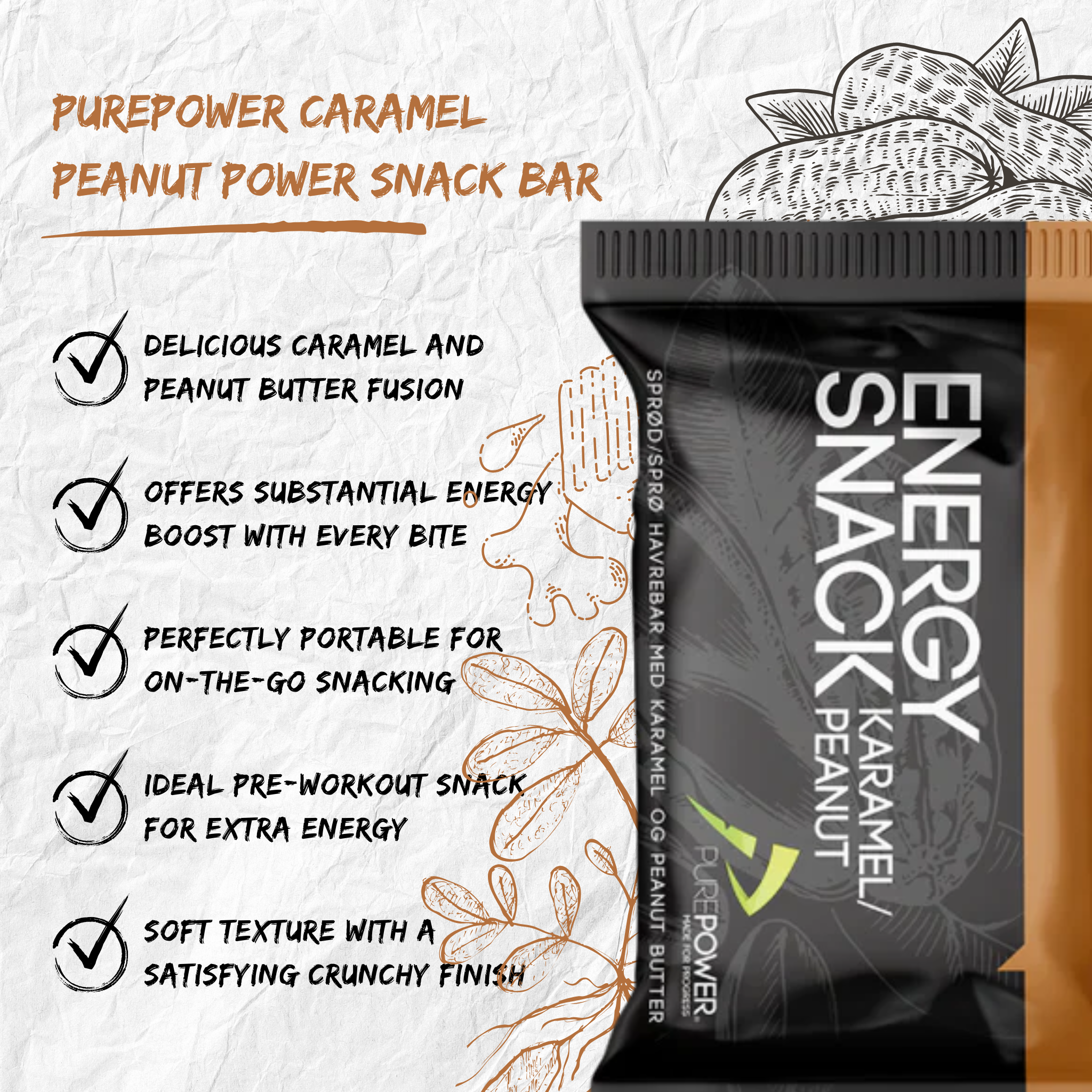 PurePower Energibar Karamel & Peanut (12x60g)