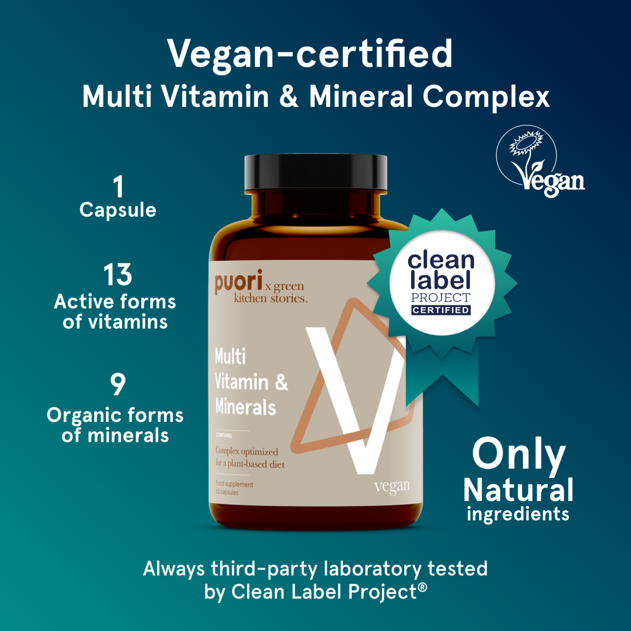 PUORI Vitamin V - Multivitamin og mineraler (60 Kapsler)