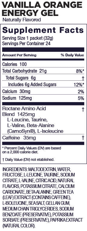 GU Energy Energigel Roctane Vanilla Orange med Koffein (24 x 32g) DATOVARE