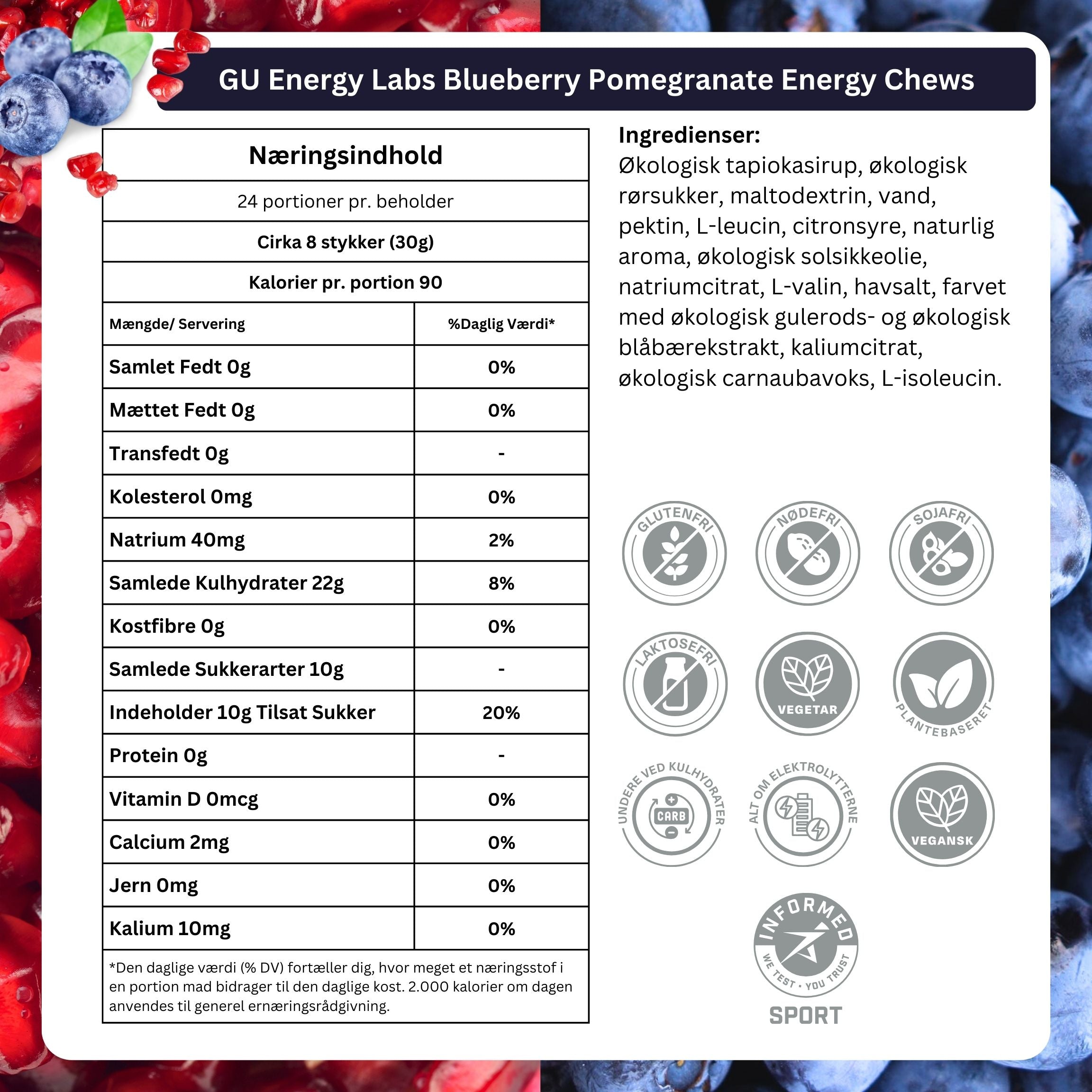 GU Energy Chews Blue Pom 60g - Danish Ingradients