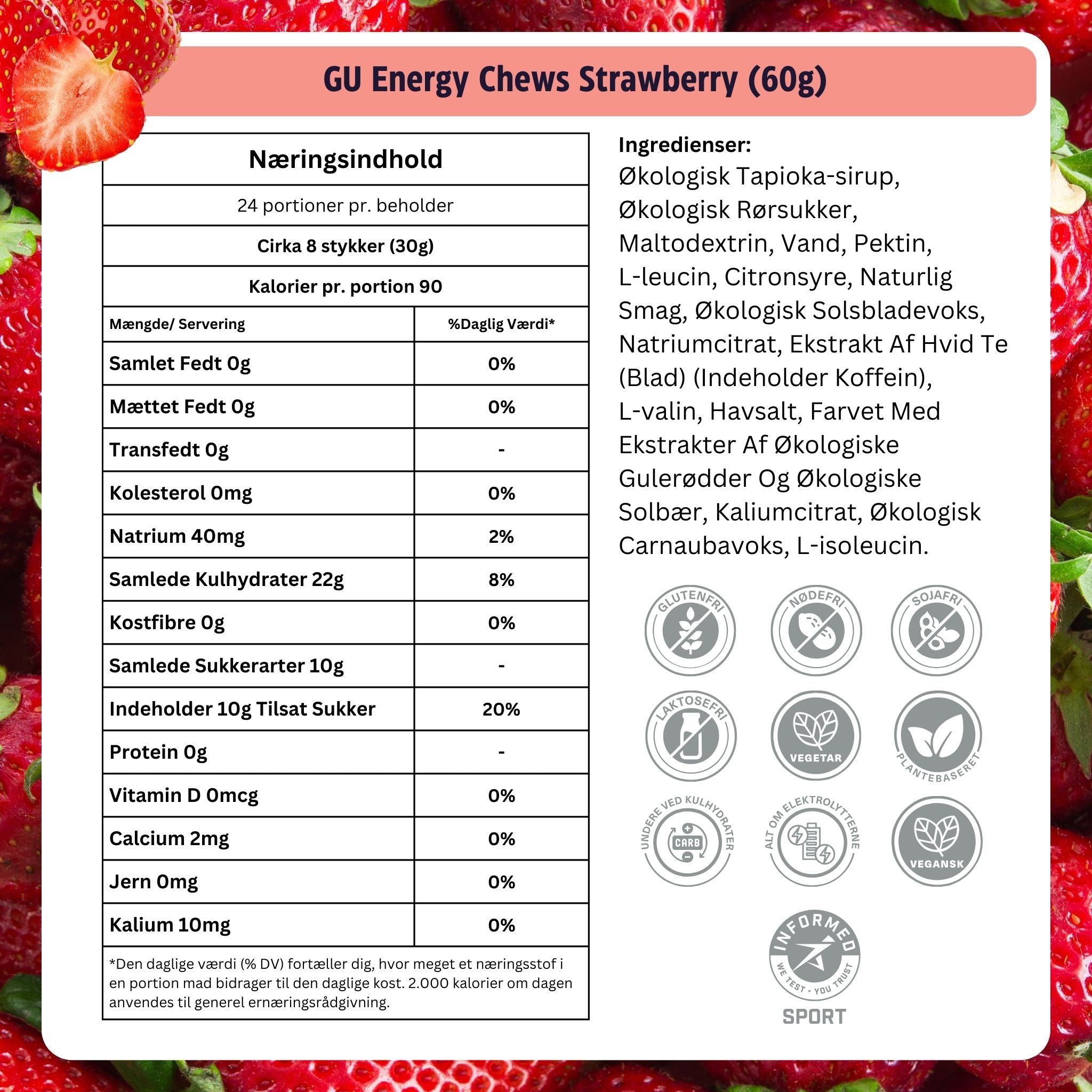 GU Energy Chews Strawberry med Koffein (30g)