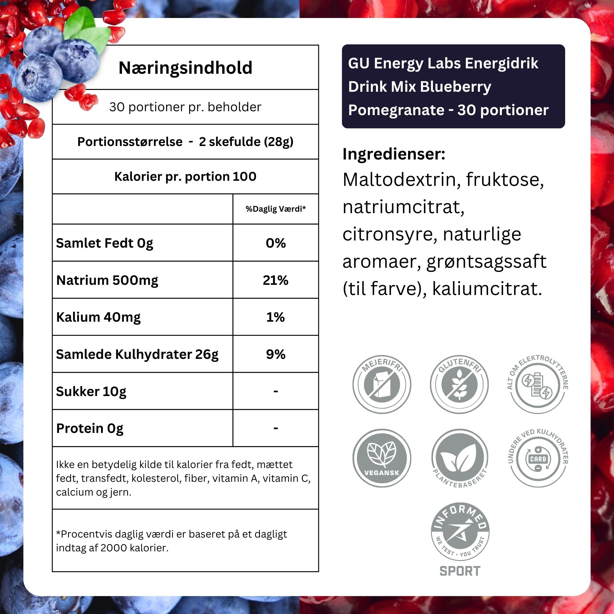 GU Energy Drink Mix Blueberry Pomegranate (30 portioner) - DATOVARE