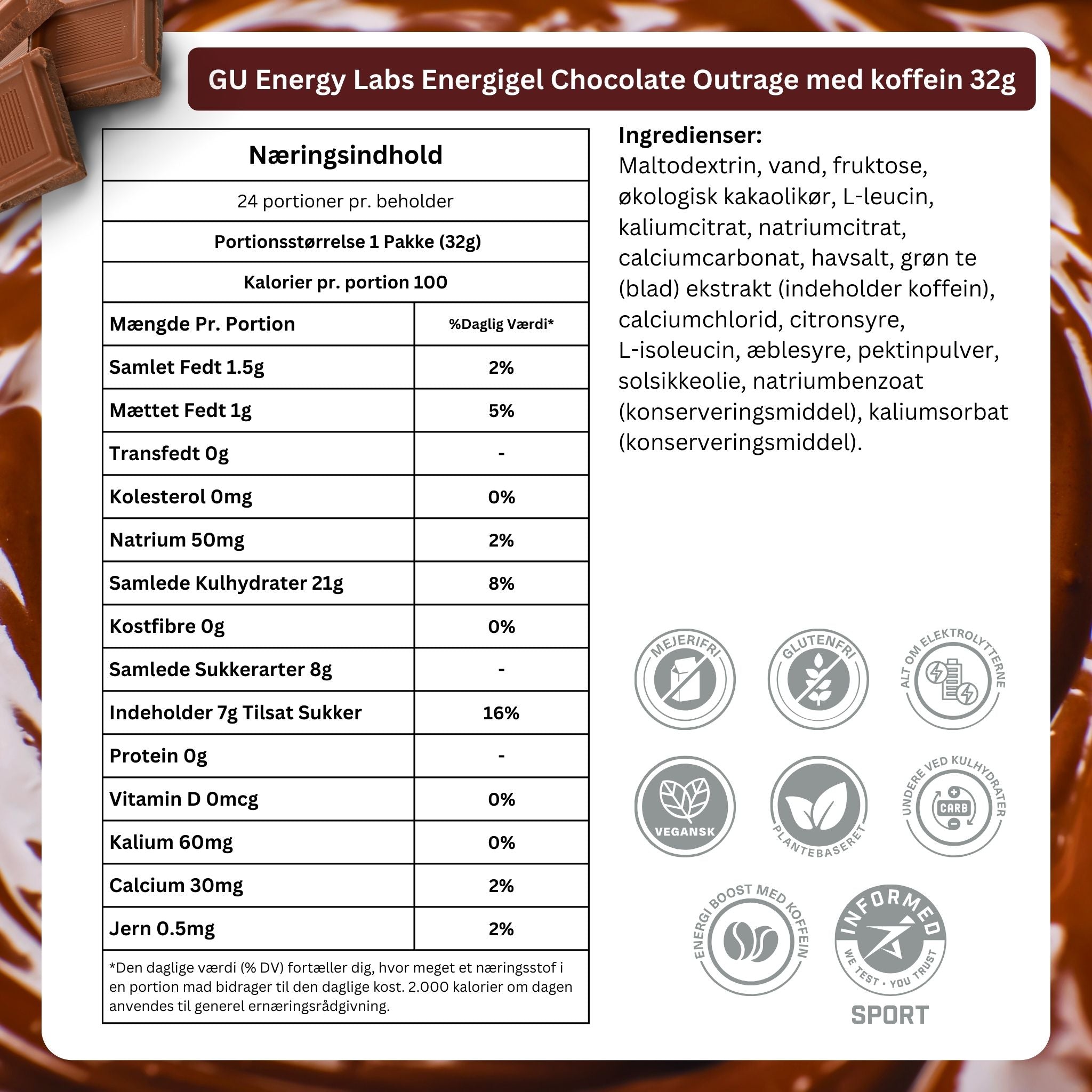 GU Energy Energigel Chocolate Outrage med koffein - DATOVARE