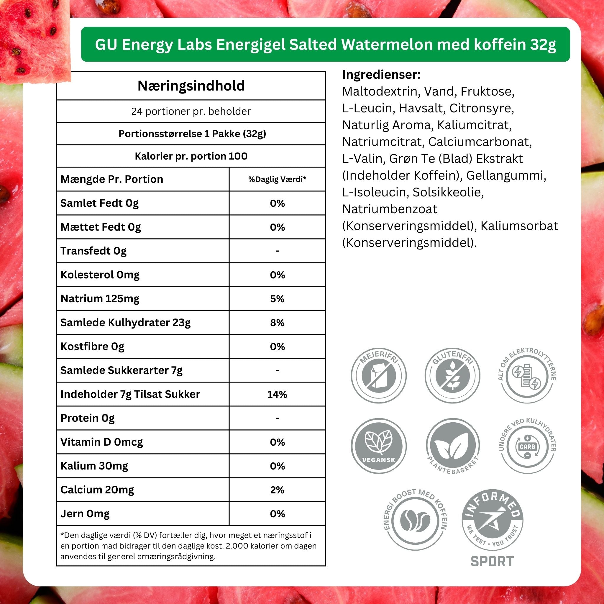 GU Energy Energigel Salted Watermelon med koffein (24 x 32g) DATOVARE