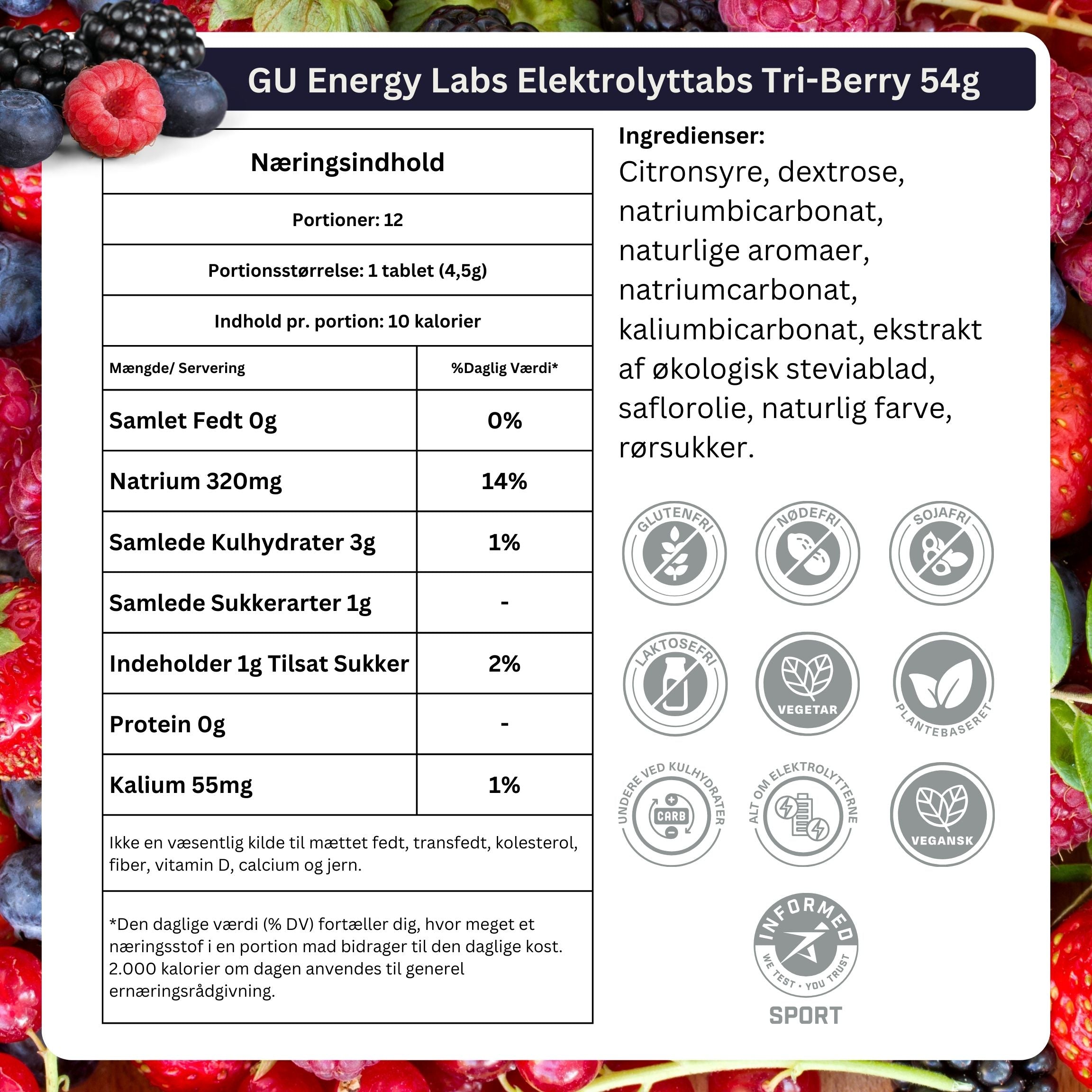 GU Energy Labs Elektrolyttabs Tri-Berry 56g Ingredients