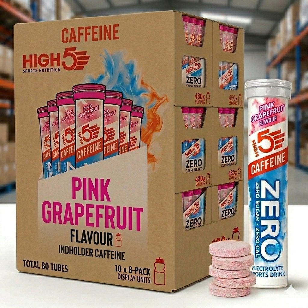 High5 Elektrolyttabs ZERO Pink Grapefruit Caff 10x 8-PACK = 80 TUBES TOTAL Datovare