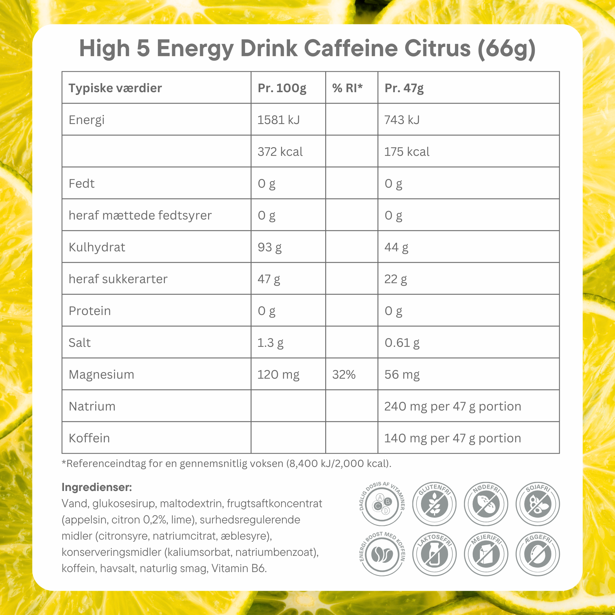High5 Energi gel Aqua Koffein Citrus (20 x 66g)