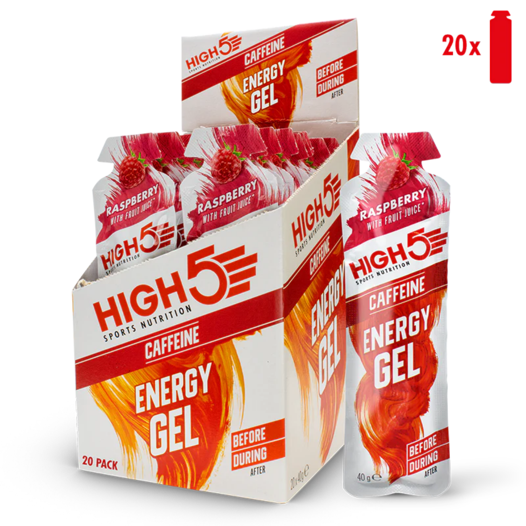 High5 Energigel Koffein Raspberry 40 g x 20 stk.