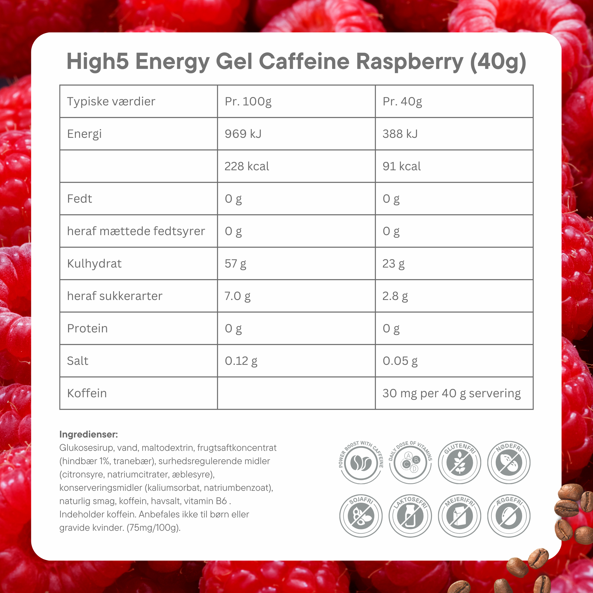 High5 Energi gel Koffein Raspberry (20x40g)