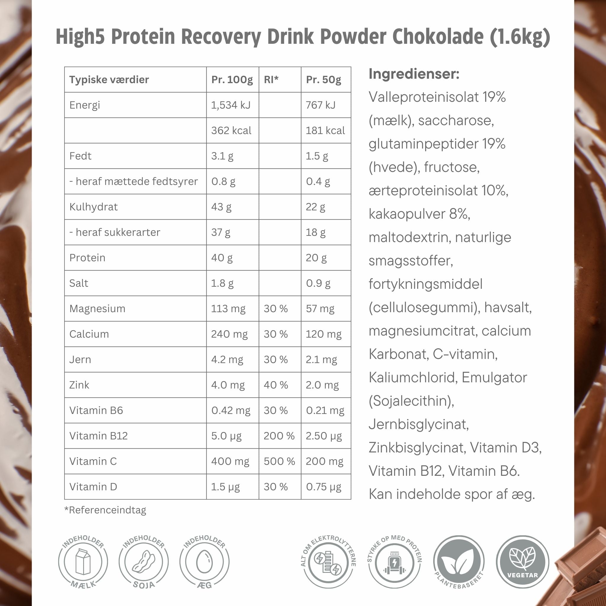 High5 Proteindrik Recovery Drink Powder Chokolade Milkshake (1600g)