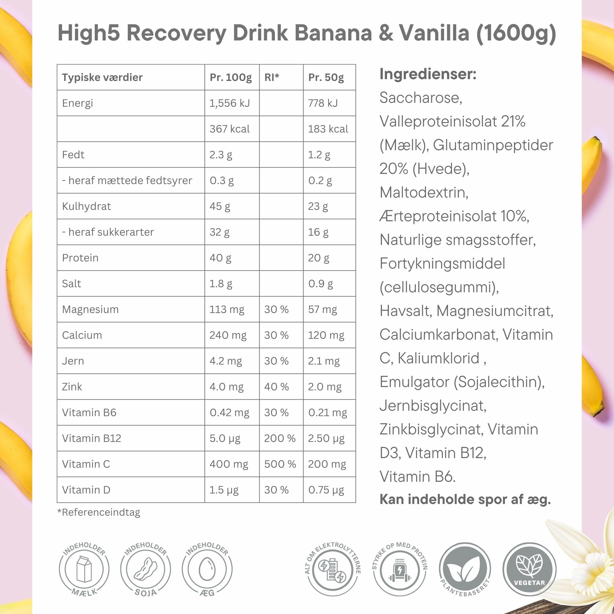 High5 Proteindrik Recovery Banan og Vanille Milkshake 1.6 kg