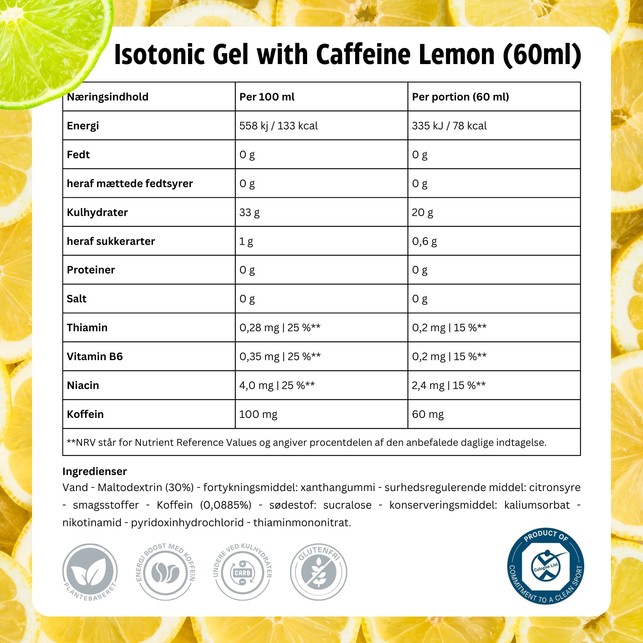 Isotonic Gel with Caffeine Lemon (60ml) - Ingredients Facts