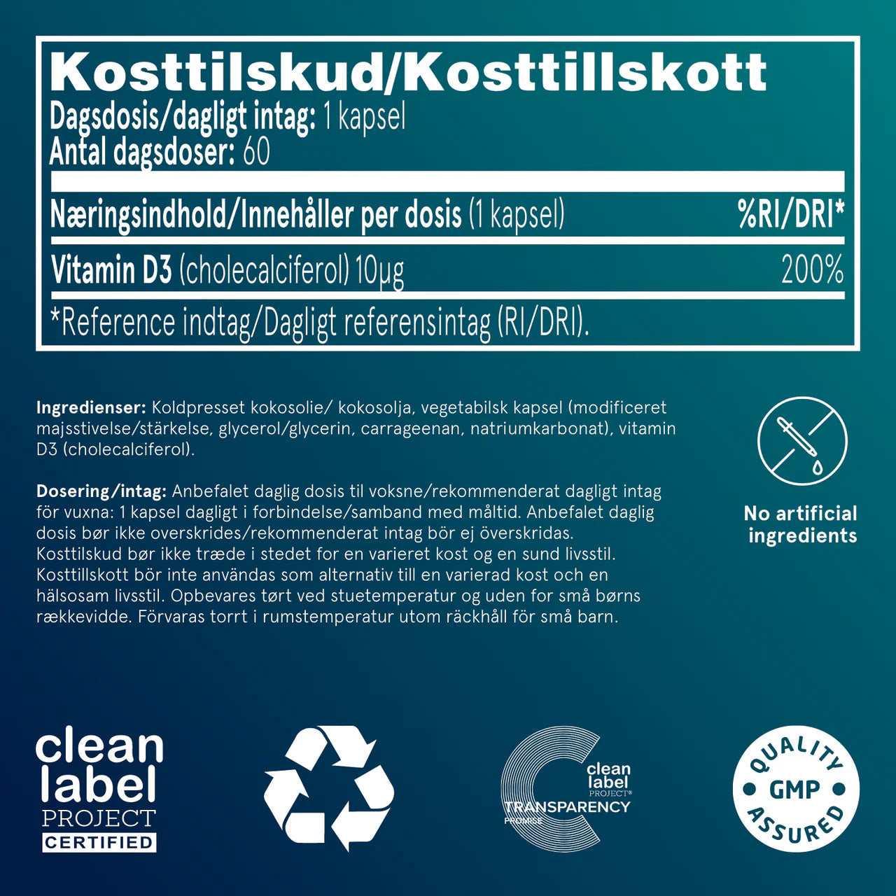 Puori Vitamin D3 D-Vitamin 400IE (60 kapsler)