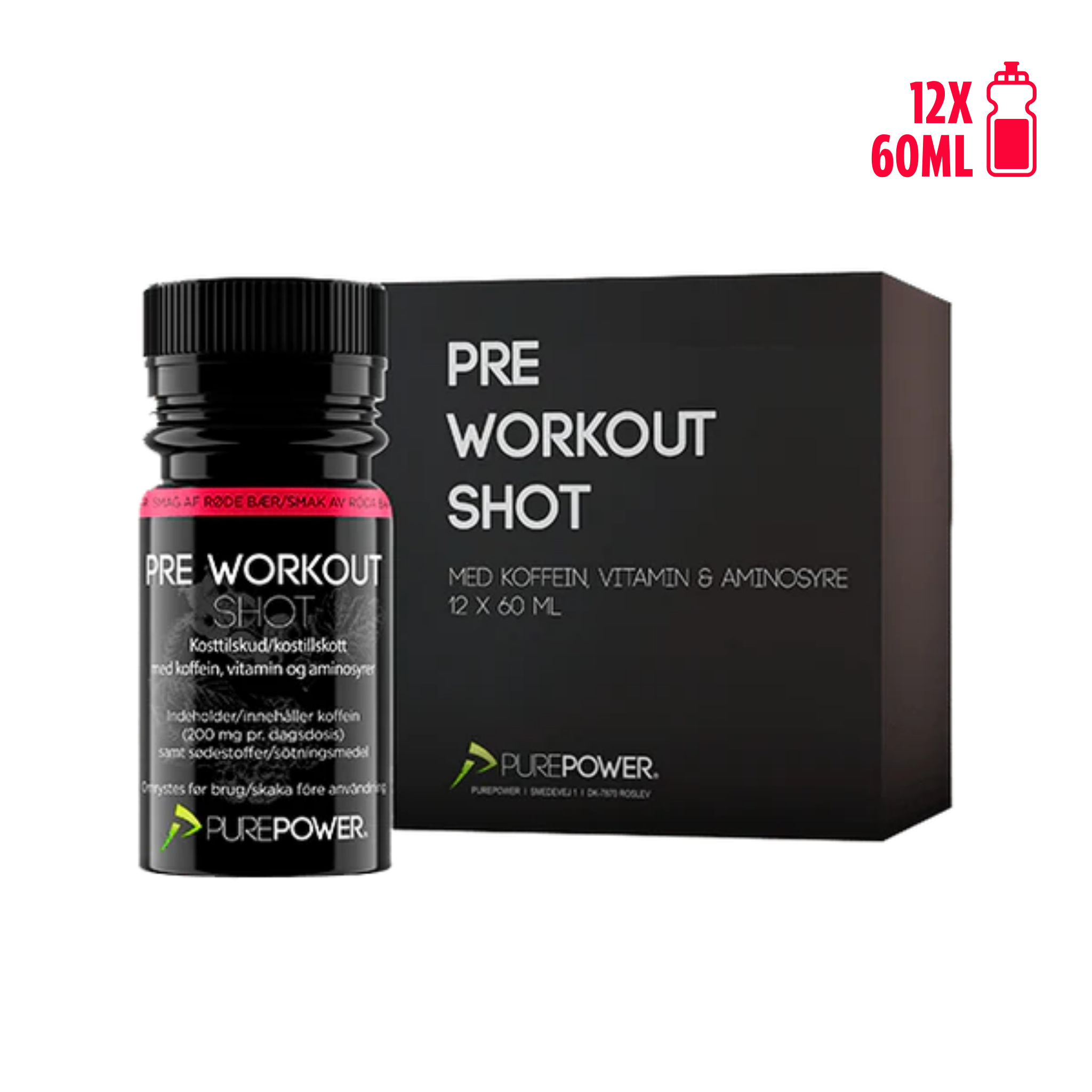 PurePower Energidrik Pre Workout Shot Redberry med Koffein (60ml)