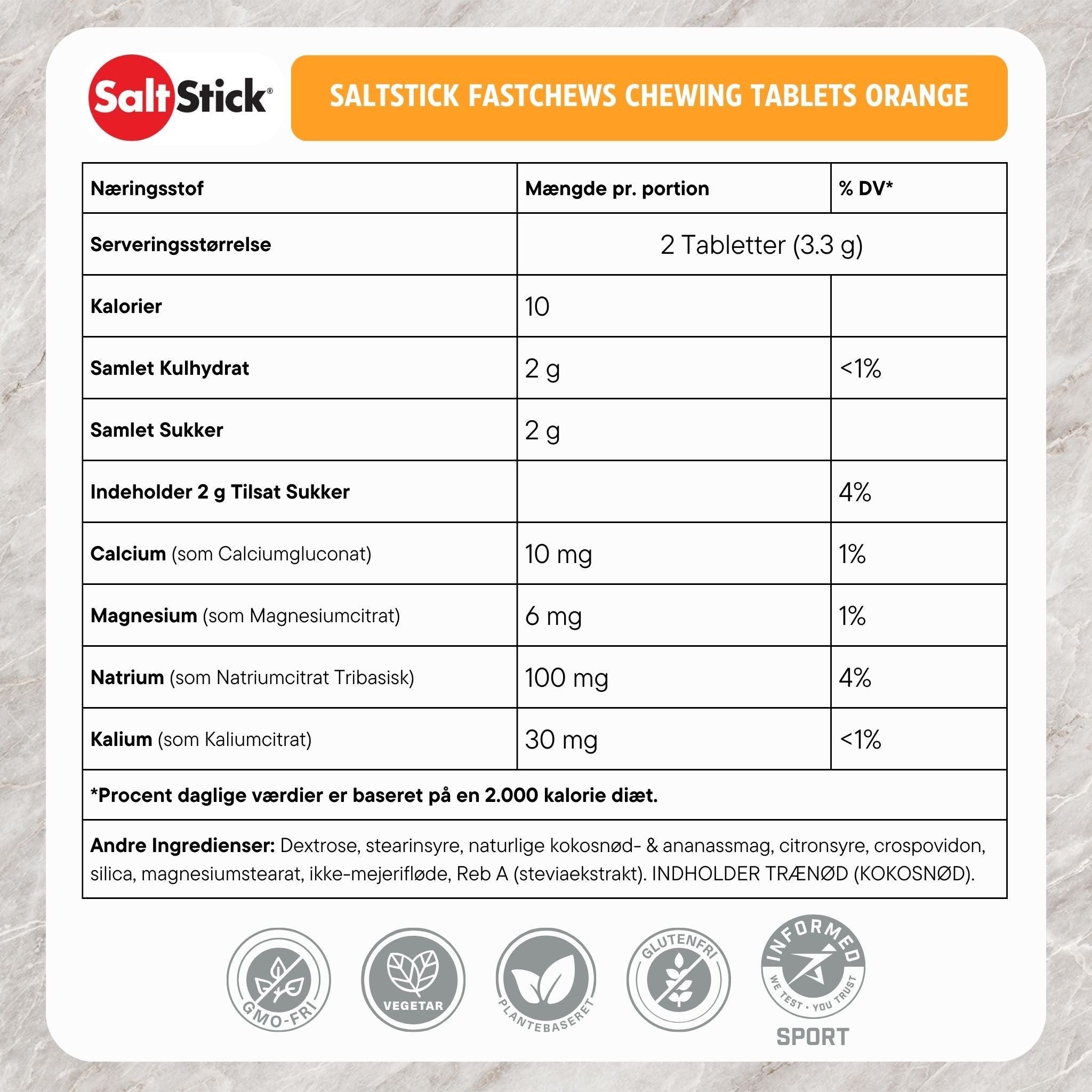 SaltStick Fastchews Elektrolyttyggetabletter Lemon-Lime 60 stk. Danske Naeringsindhold