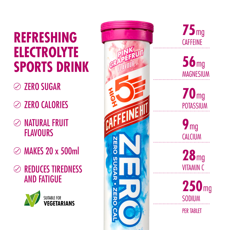 High5 Elektrolyttabs ZERO Pink Grapefruit Caff 3x 8-PACK = 24 TUBES TOTAL Datovare
