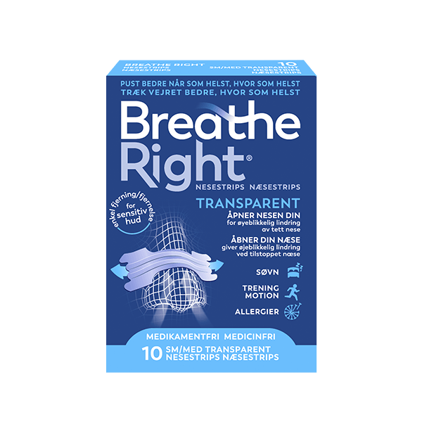 Breathe Right® Næsestrips – Sensitive Transparent 10 stk