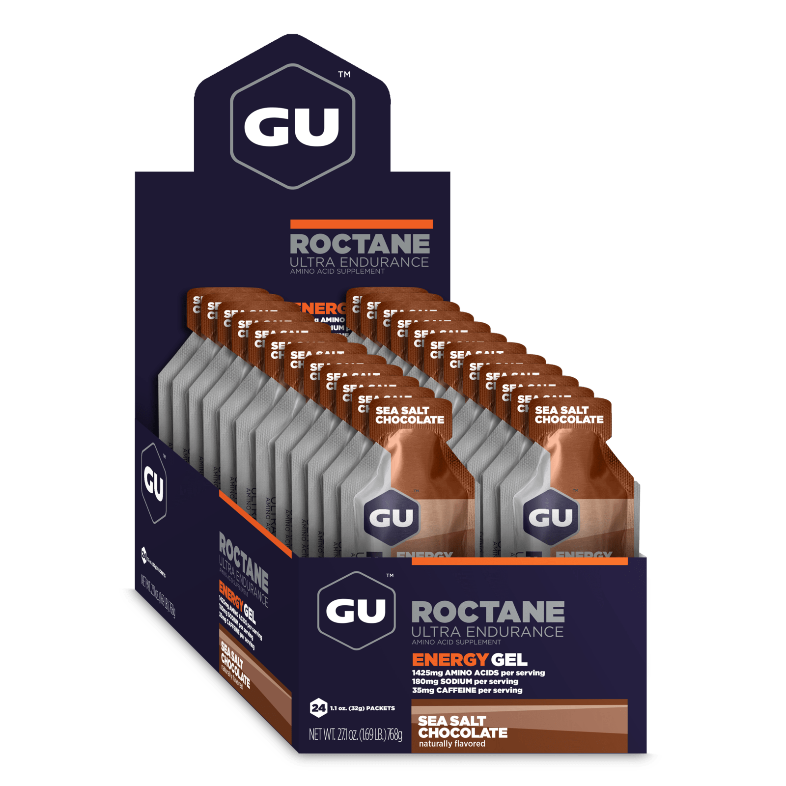 GU Energy Energigel Roctane Sea Salt Chocolate med koffein (24x32g)