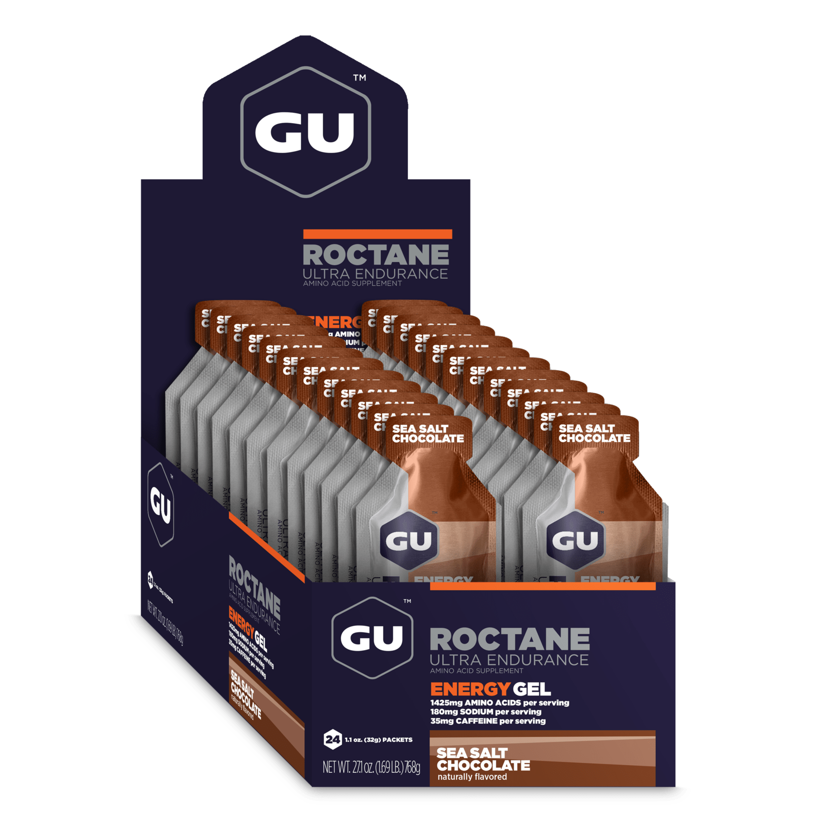 GU Energy Energigel Roctane Sea Salt Chocolate med koffein (24x32g) DATOVARE