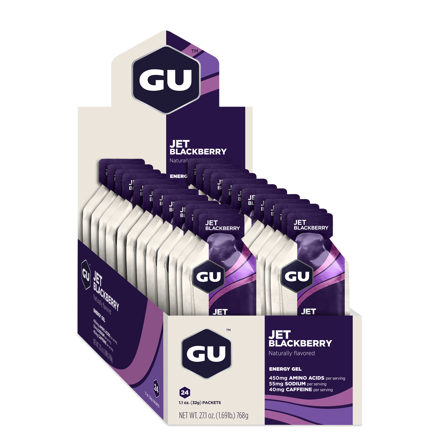GU Energy Energigel Jet Blackberry med koffein (24 x 32g)
