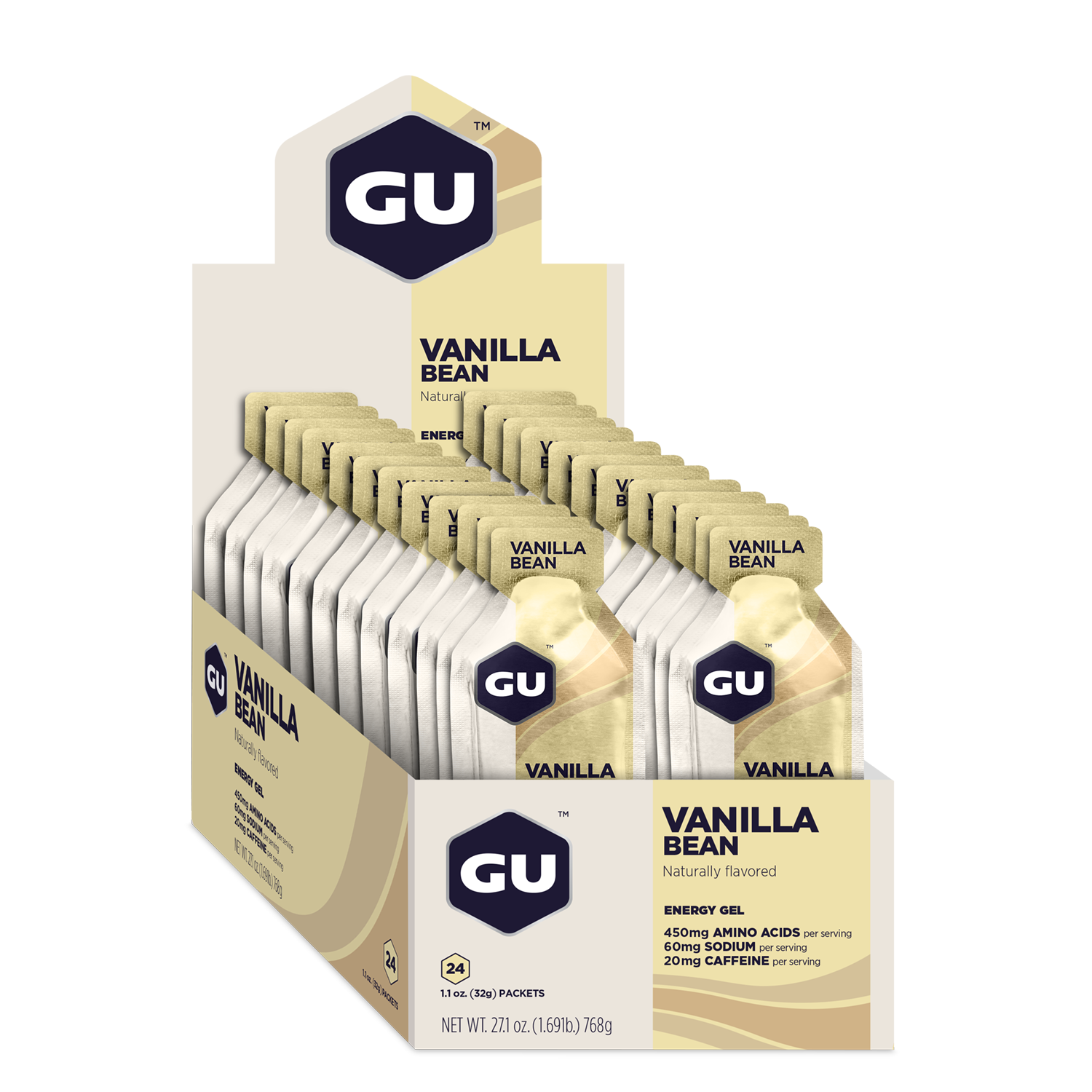GU Energy Energigel Vanilla Bean med koffein (24 x 32g)