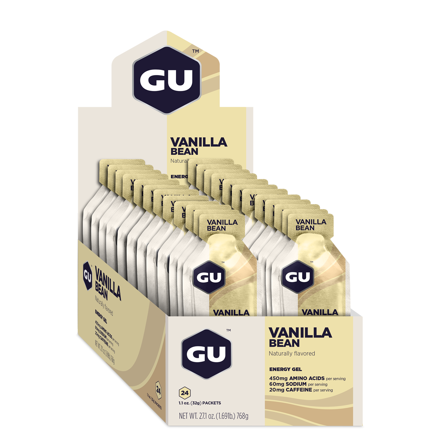 GU Energy Energi gel Vanilla Bean med koffein (24 x 32g)