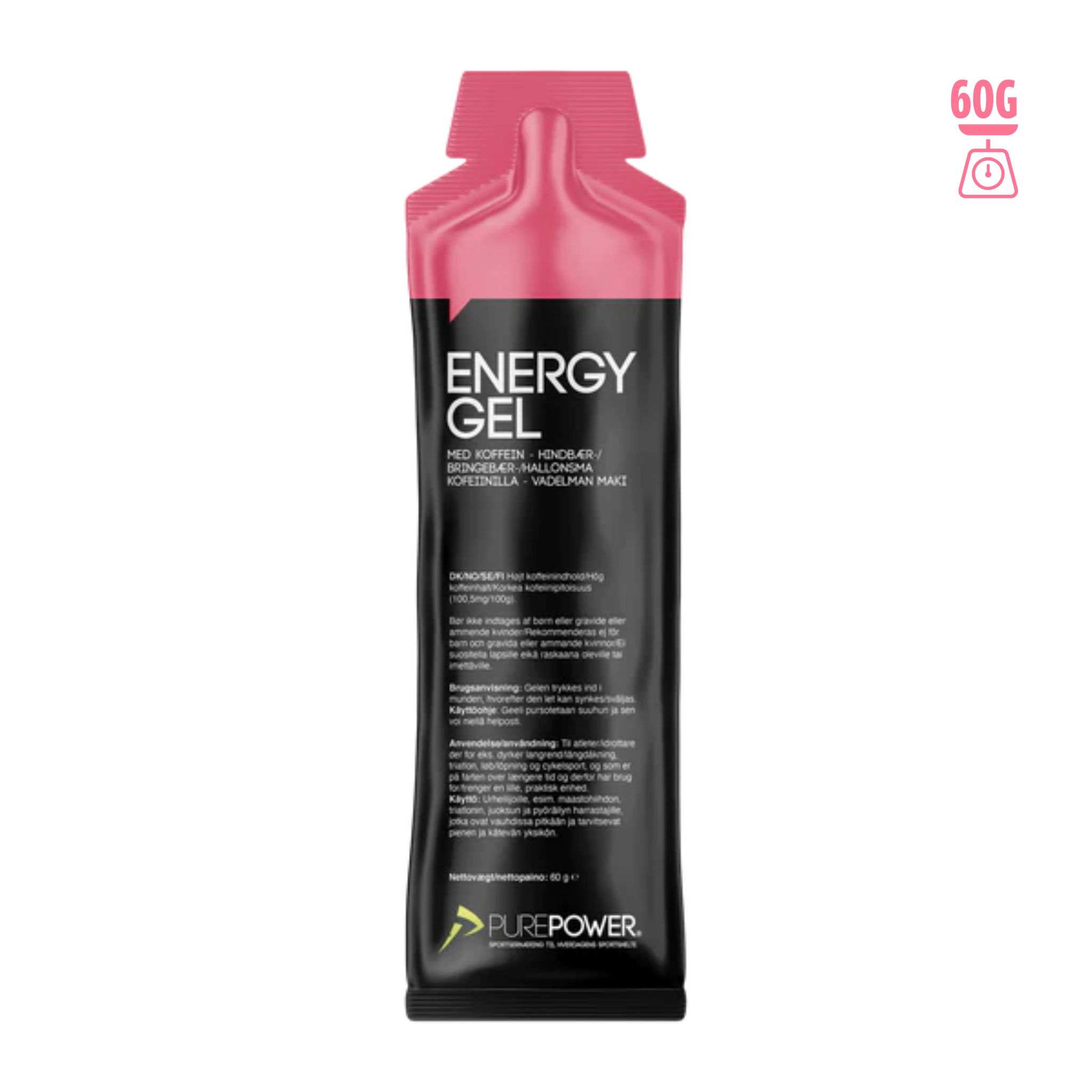 PurePower Energigel Raspberry med Koffein (60g)