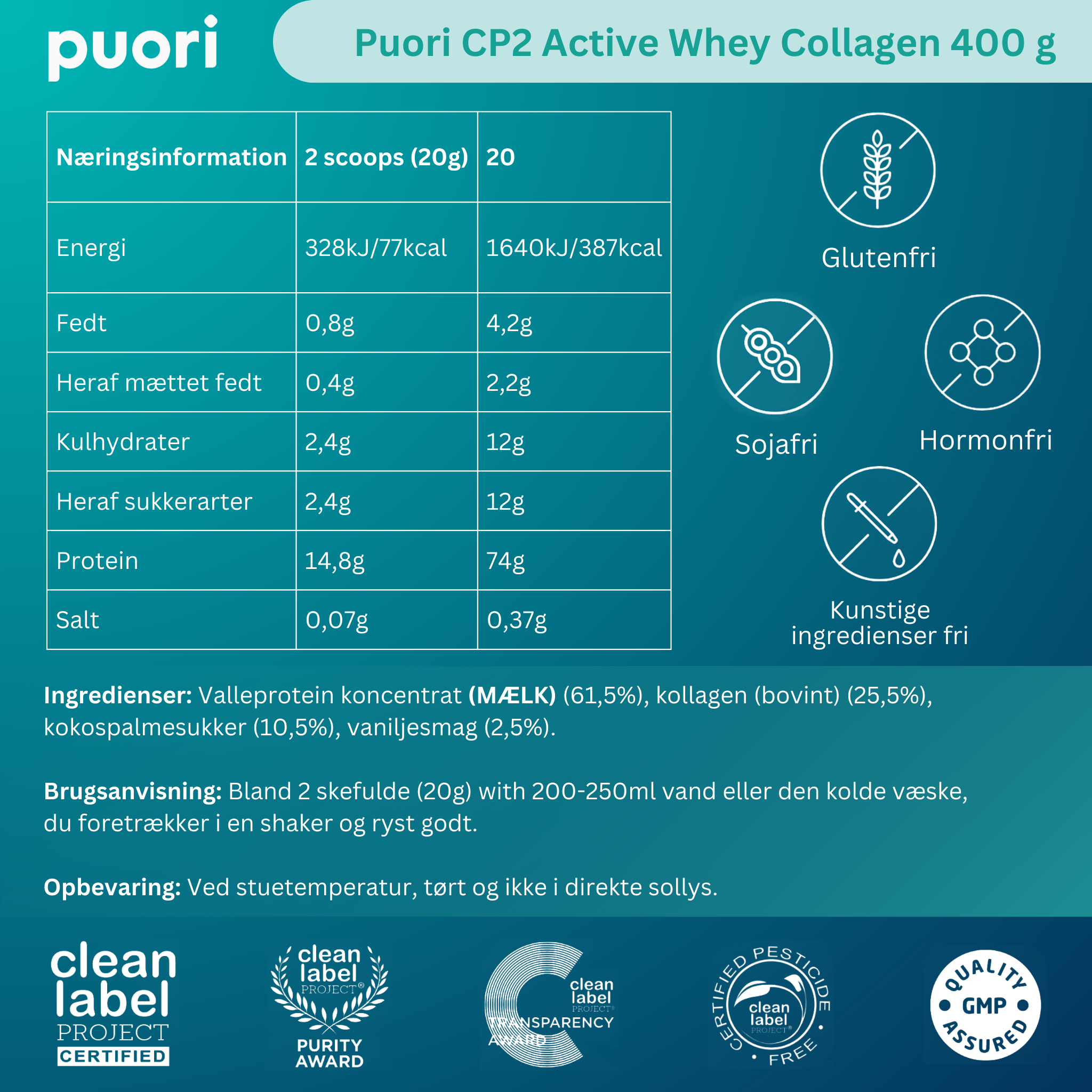 Puori CP2 Active Whey Collagen (400g)