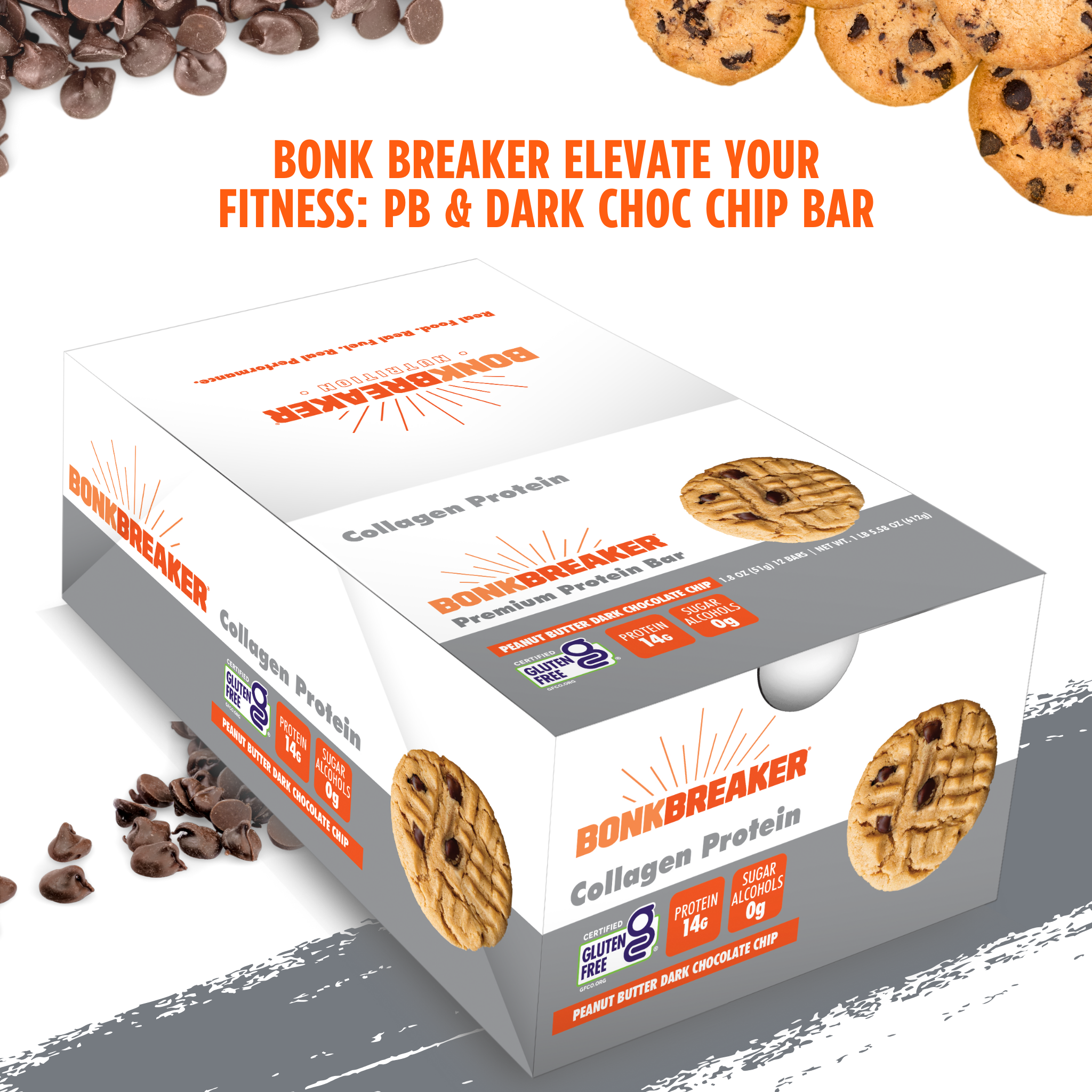 Bonk Breaker Proteinbar Collagen Peanut Butter & Dark Chocolate Chip (12 x 60g) - DATOVARE