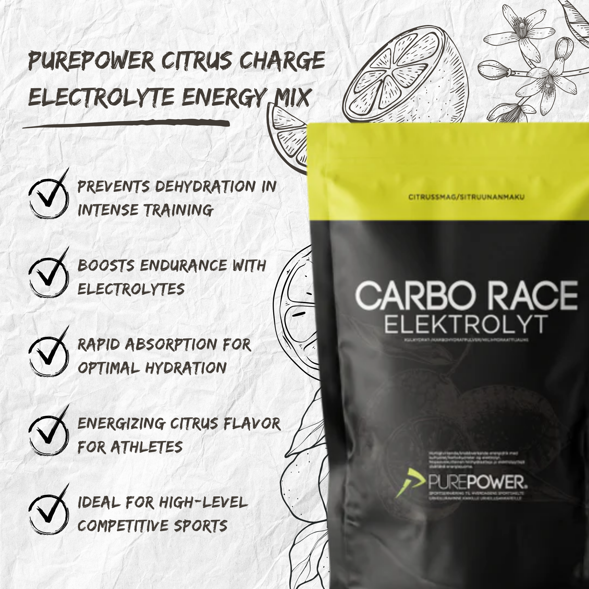 PurePower Energidrik Carbo Race Electrolyte Citrus 1000 g