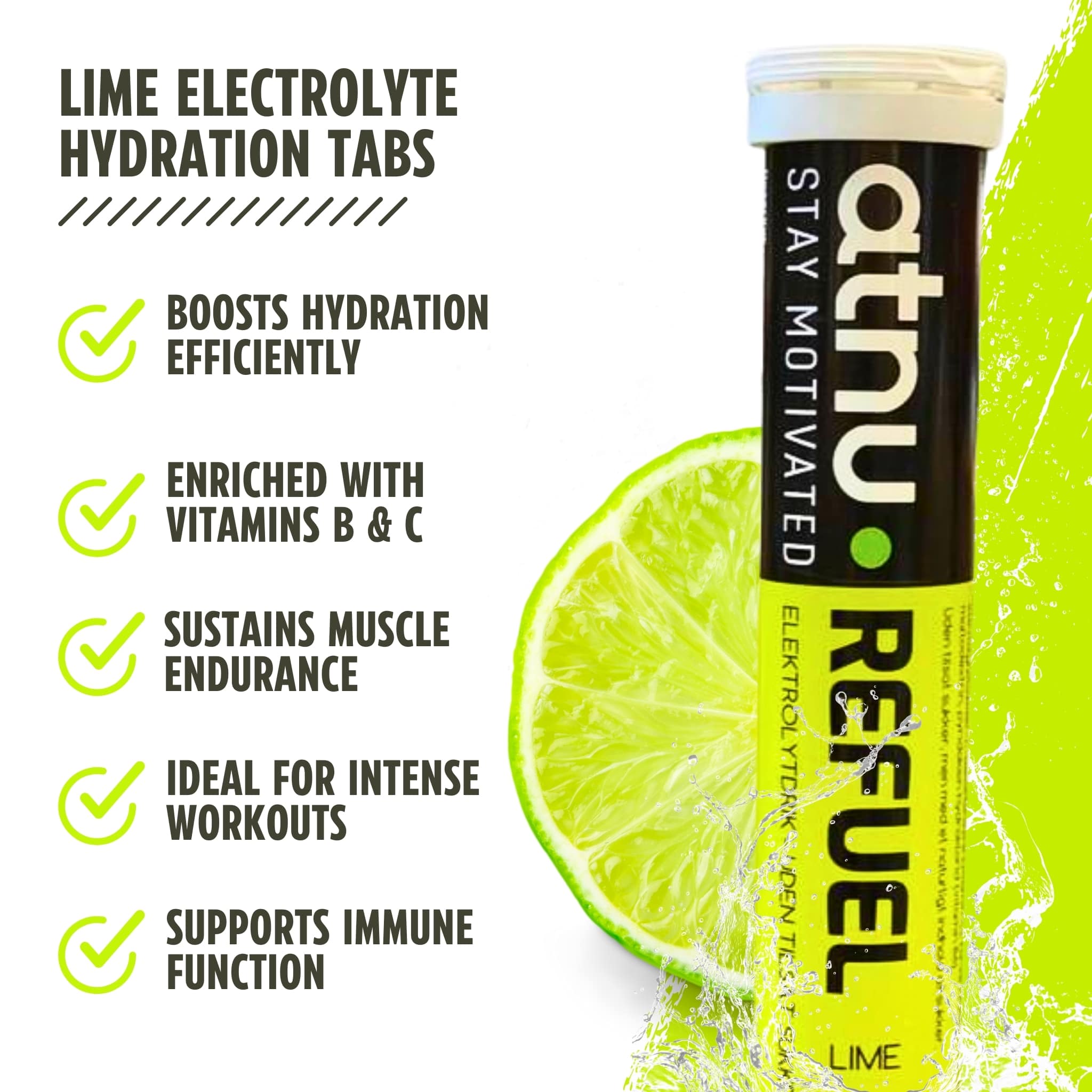 ATNU Refuel Elektrolyttabs Lime (20 tabs) - Benefits