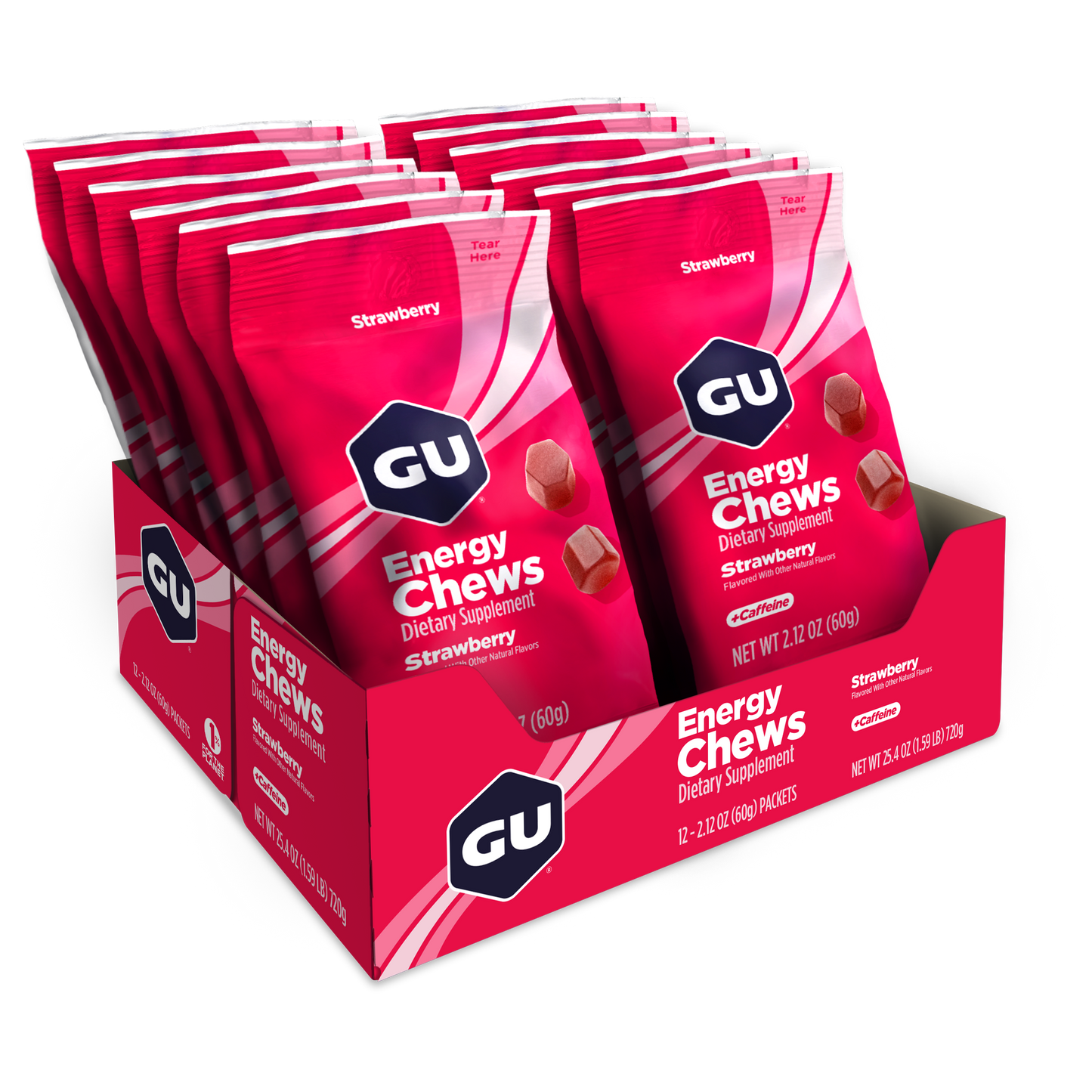 GU Energy Chews Strawberry med Koffein (12 x 60g)