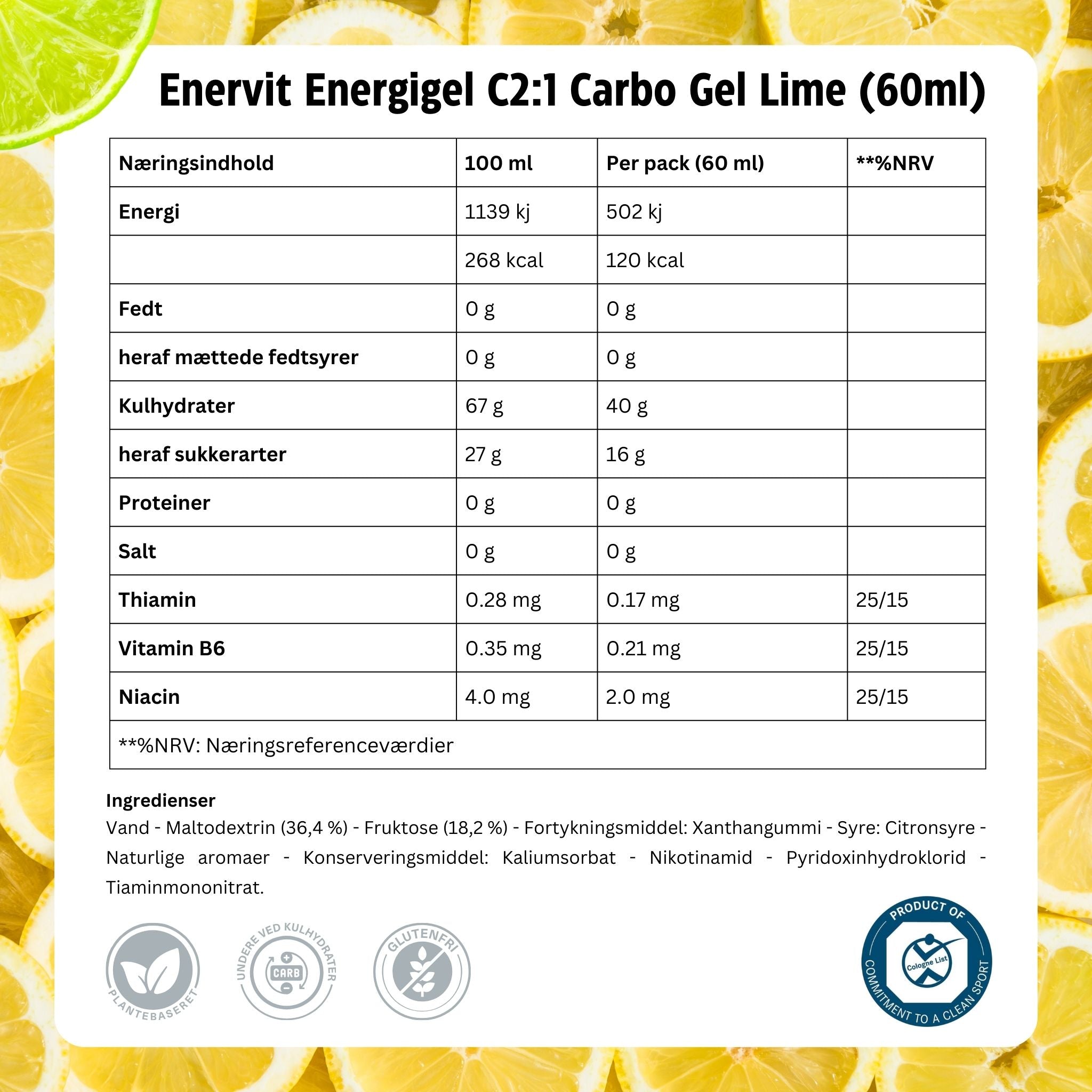 Enervit Carbo Energi gel C2:1 Lime (60ml)