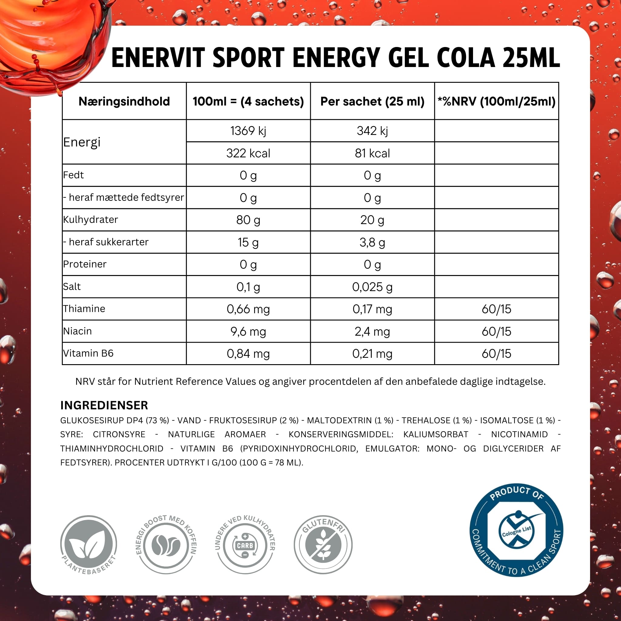 Enervit Sport Energy Gel Cola 25ml - Danish