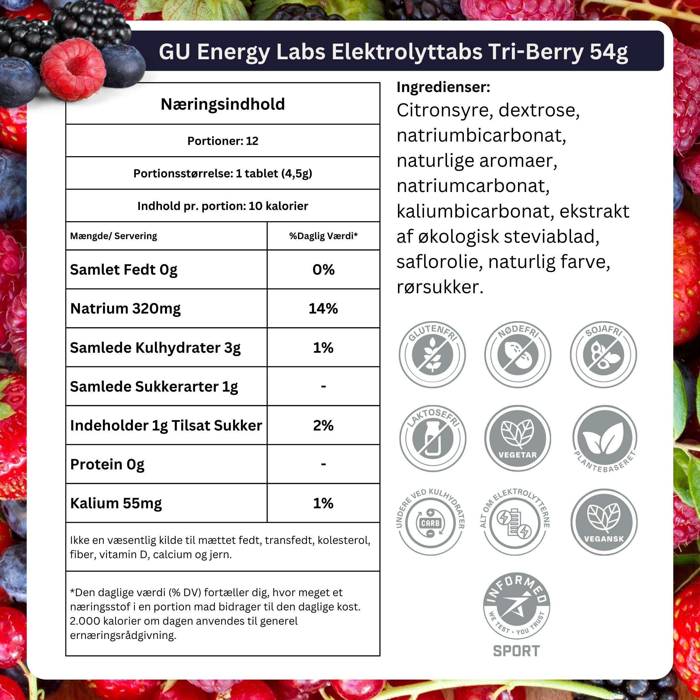 GU Energy Electrolyte Tabs Tri-Berry 8x56g Danish Ingredients