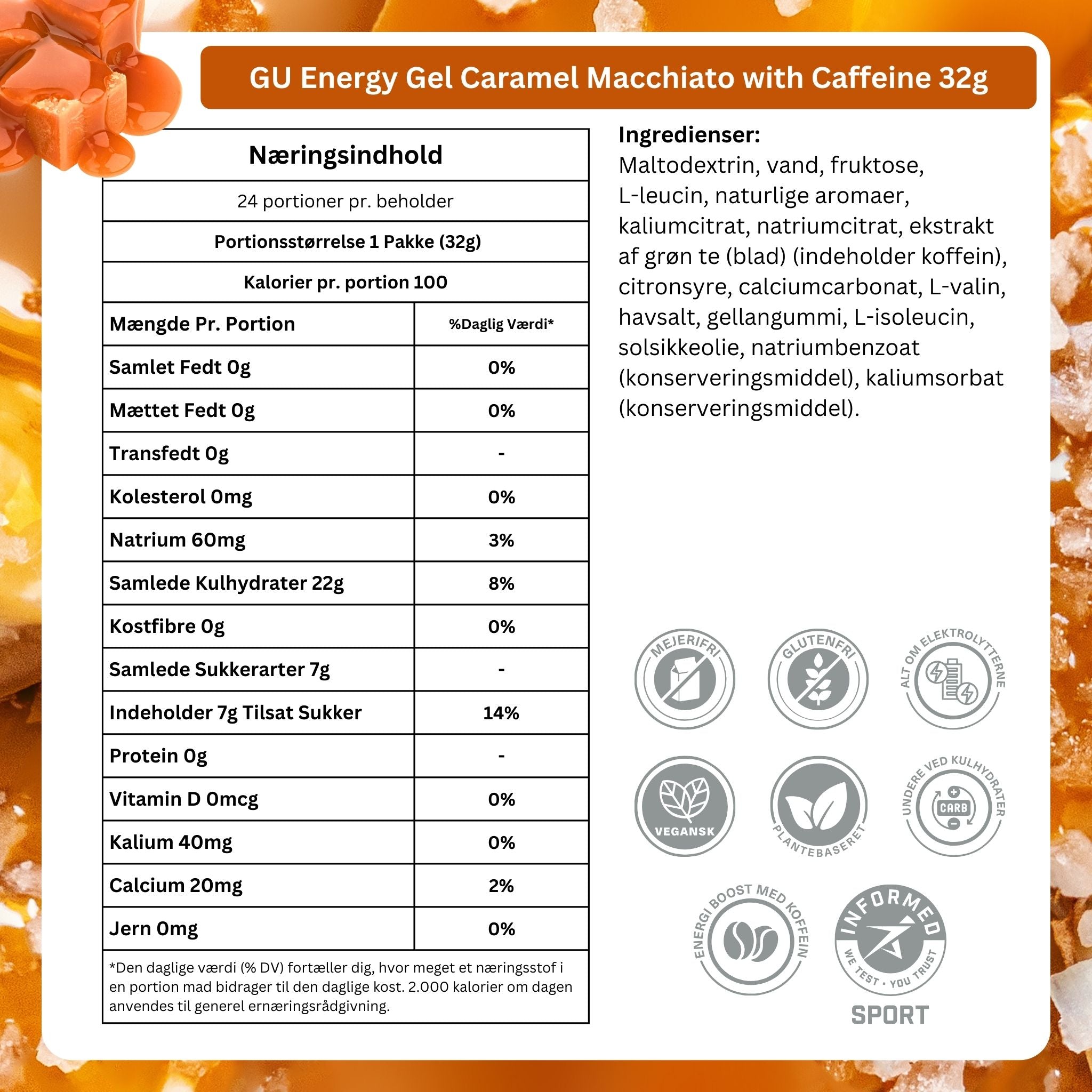 GU Energy Energigel Caramel Macchiato med koffein (24 x 32g)