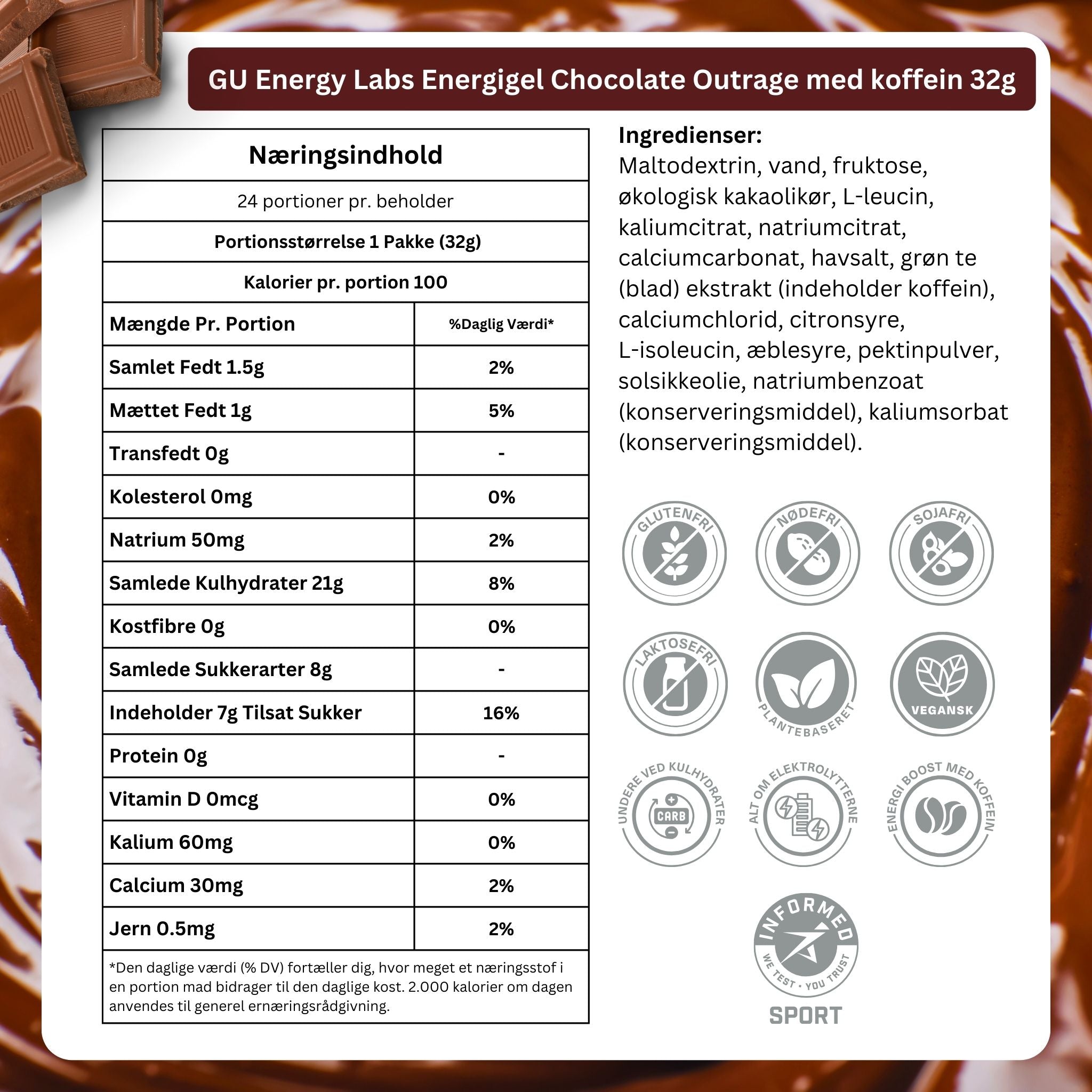 GU Energy Energigel Chocolate Outrage med koffein 32g