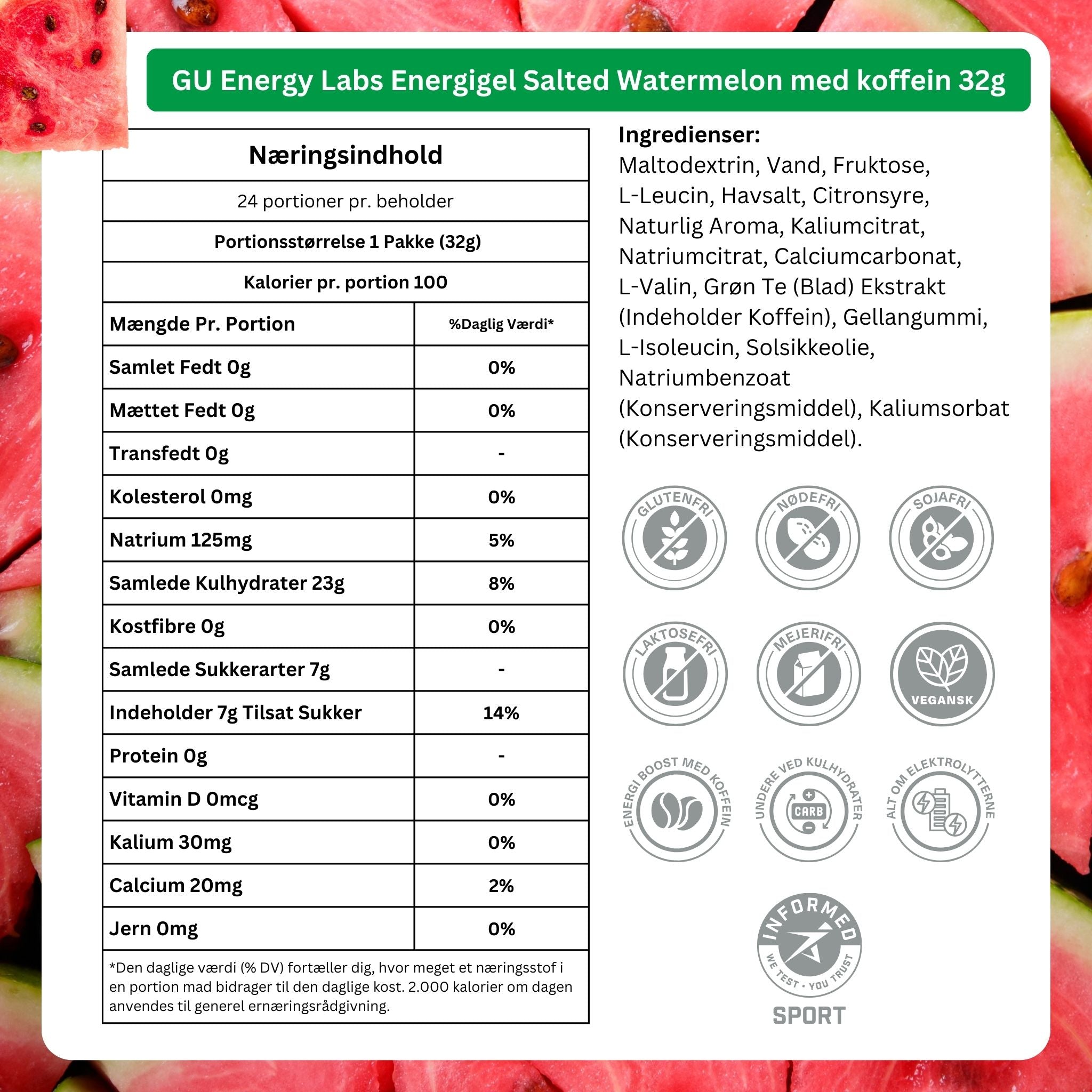 GU Energy Energigel Salted Watermelon med koffein 32 g (24 pack)