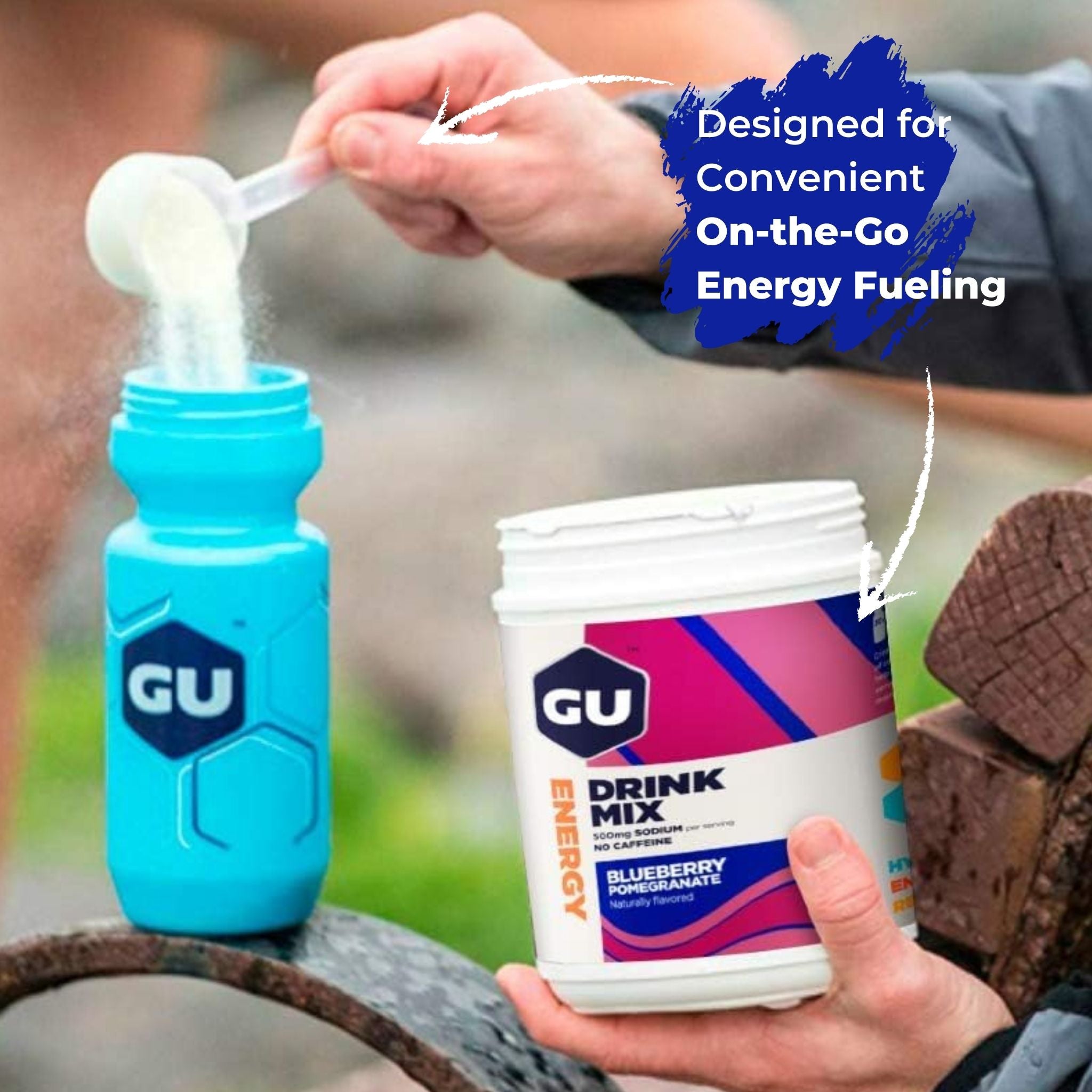 GU Energy Labs Energidrik Drink Mix Blueberry Pomegranate - 30 portioner - Measuring Scoop - GU water bottle