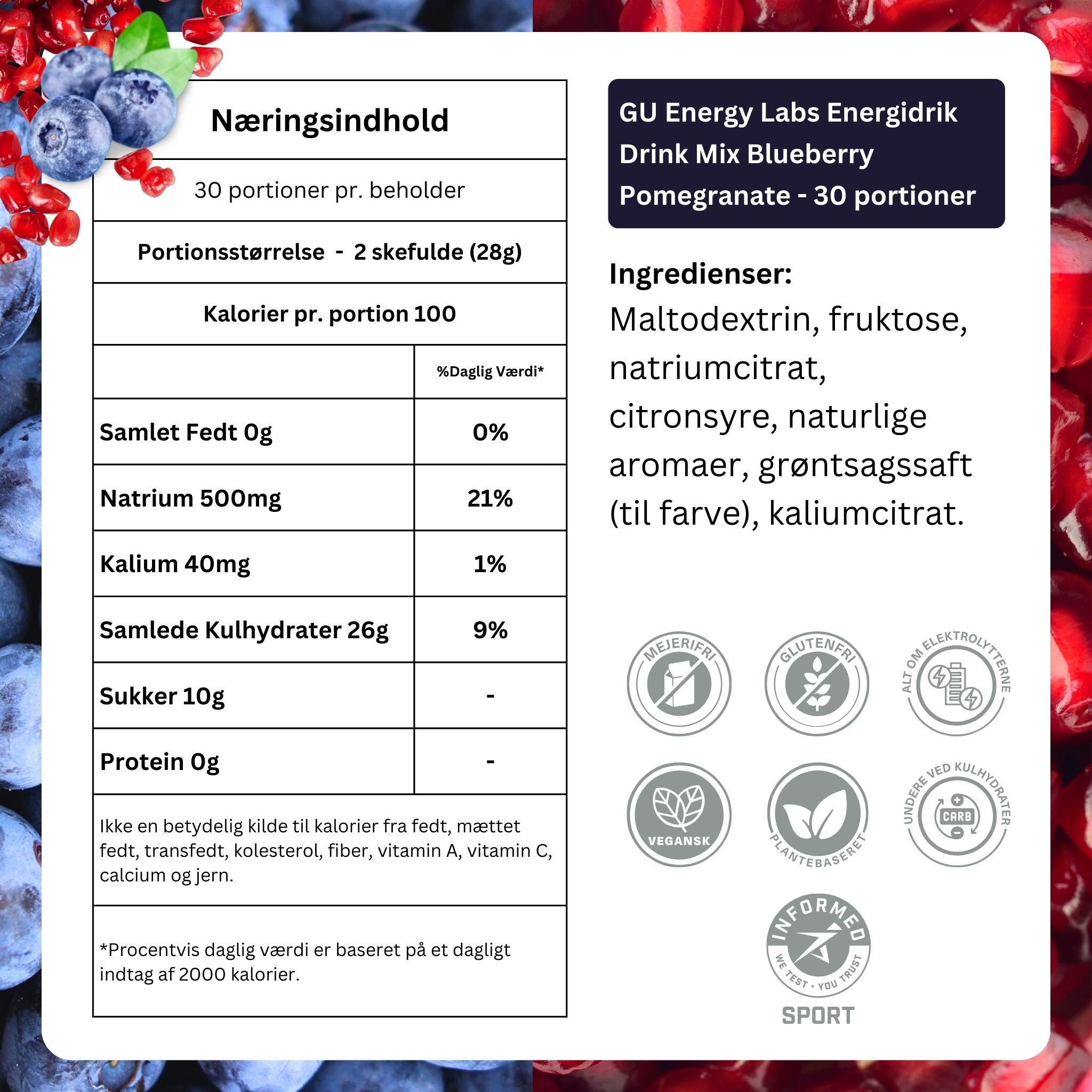 GU Energy Labs Energidrik Drink Mix Blueberry Pomegranate - 30 portioner