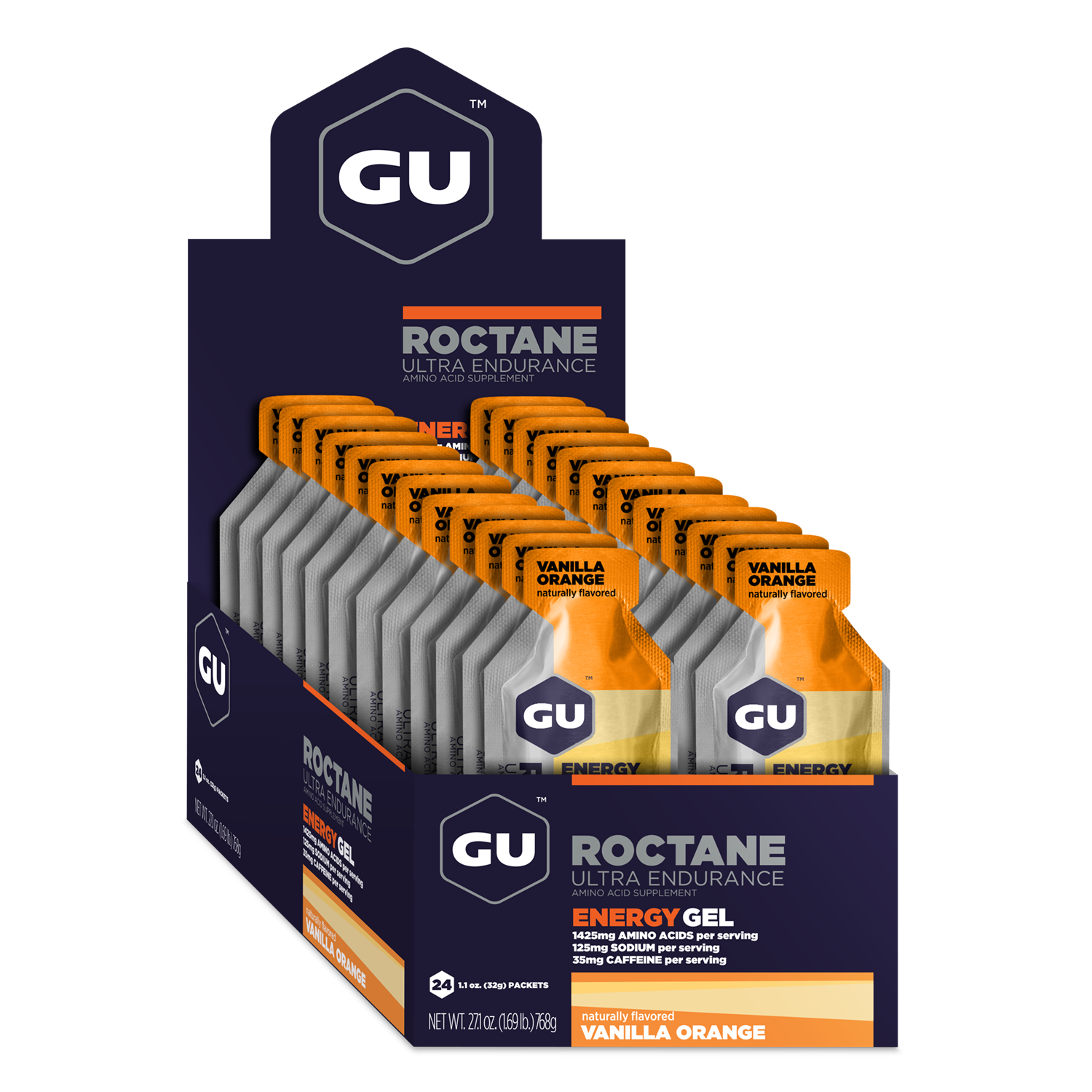GU Energy Energi gel Roctane Vanilla Orange med Koffein (24 x 32g)