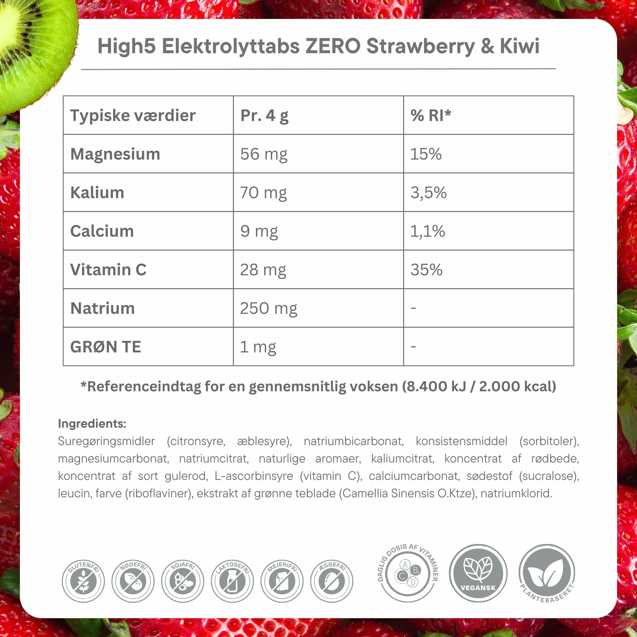 High5 Electrolyte tabs ZERO Strawberry & Kiwi - Ingredient DK