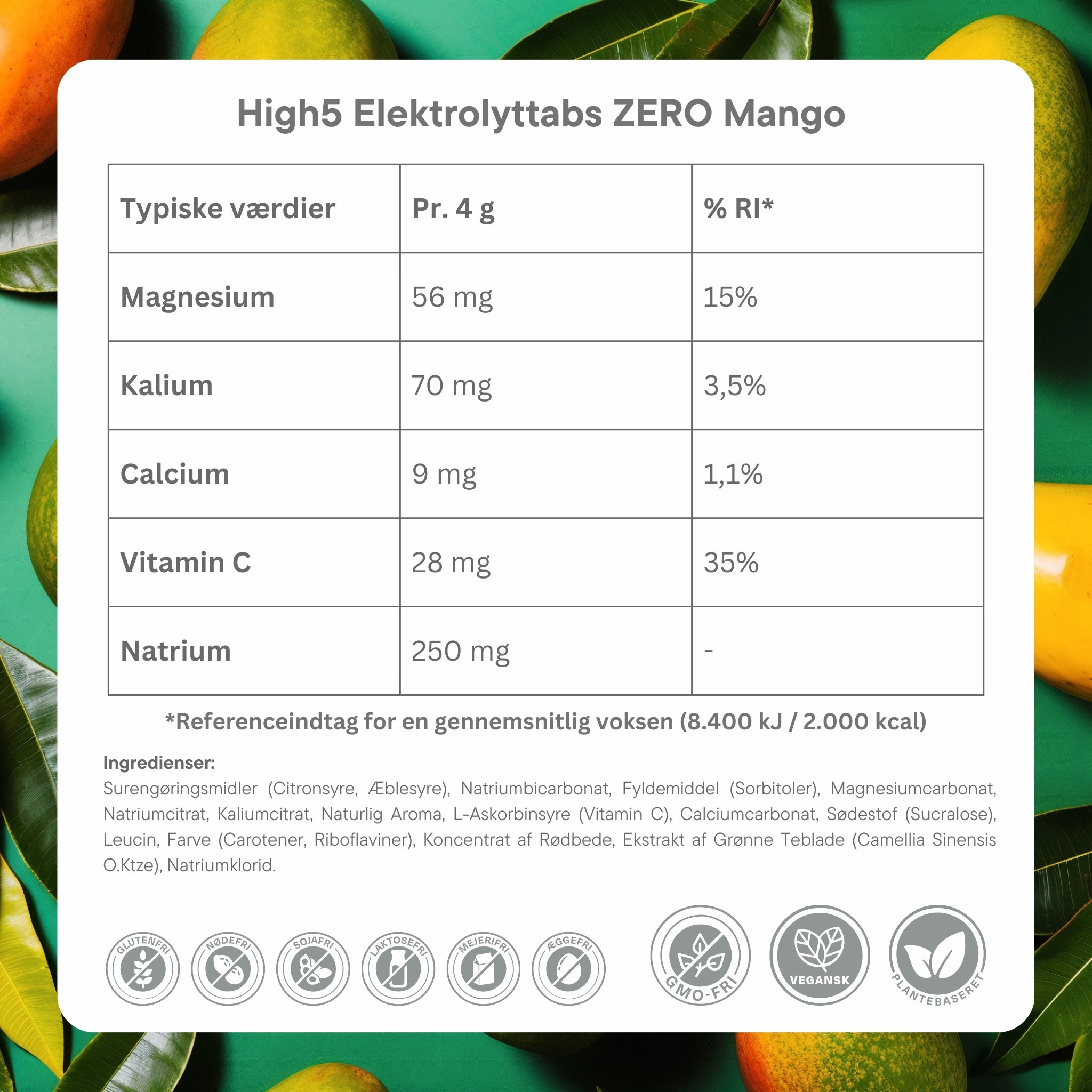 High5 Elektrolyttabs ZERO Mango - Ingredient dk