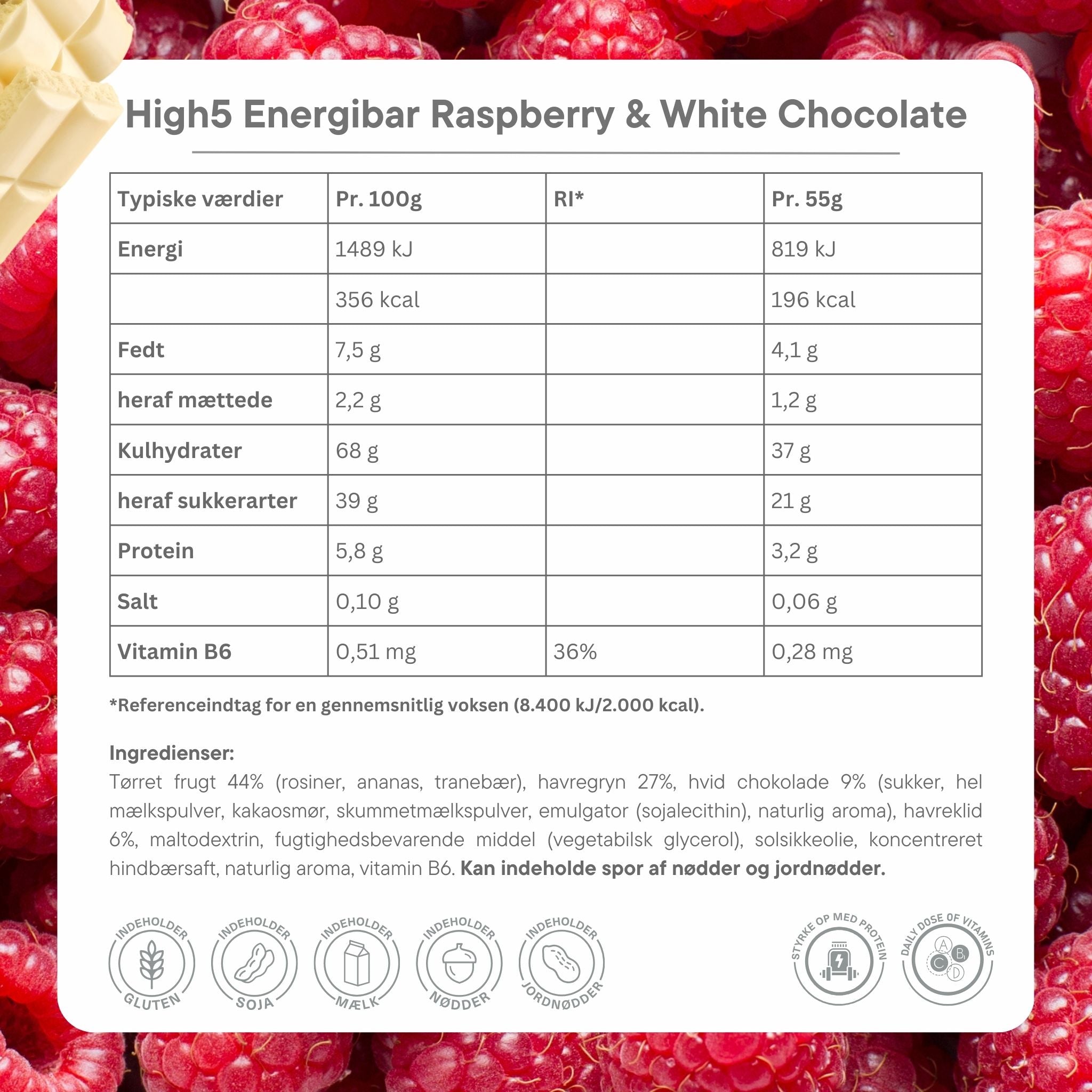 High5 Energibar Raspberry & White Chocolate (12 x 55g)