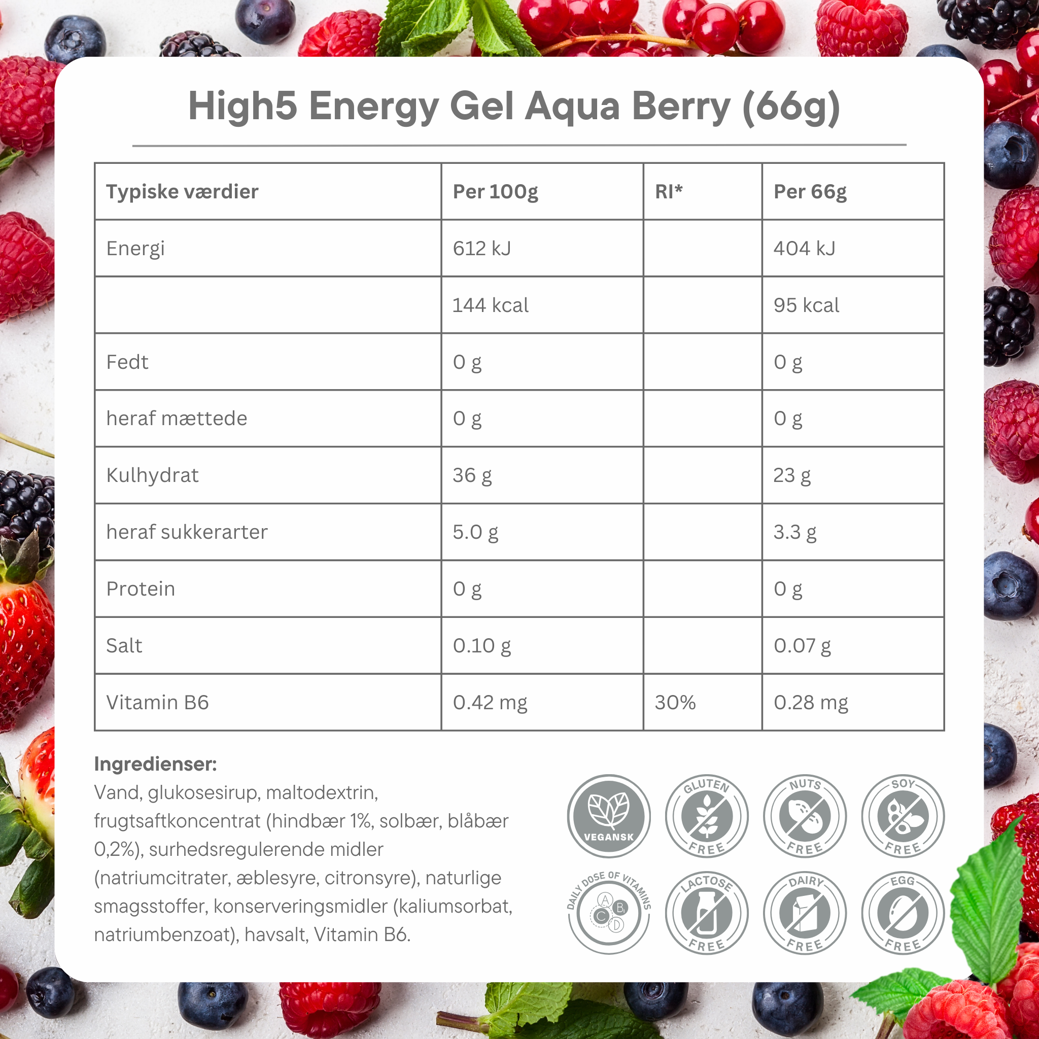 High5 Energigel Aqua Berry 66 g x 20 stk.