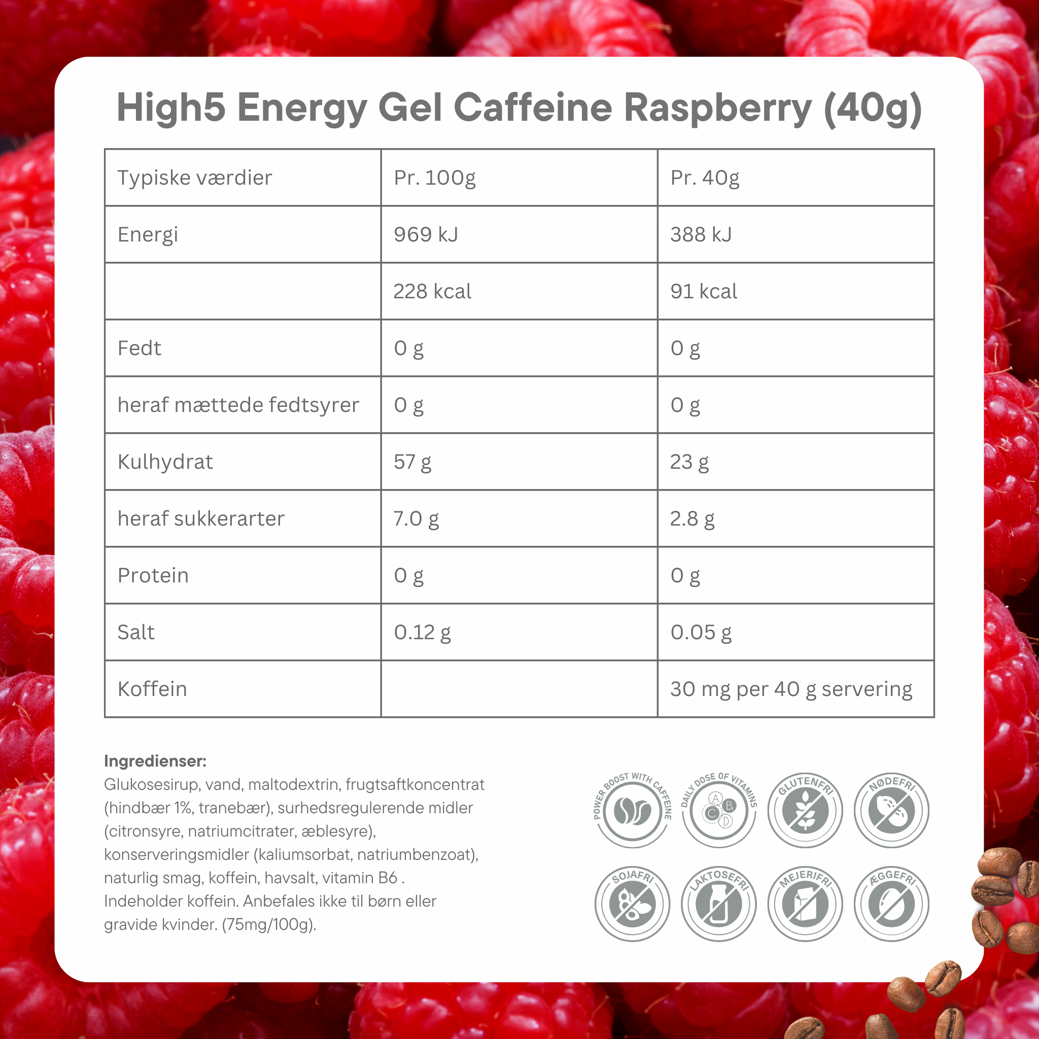 High5 Energigel Koffein Raspberry (20x40g)