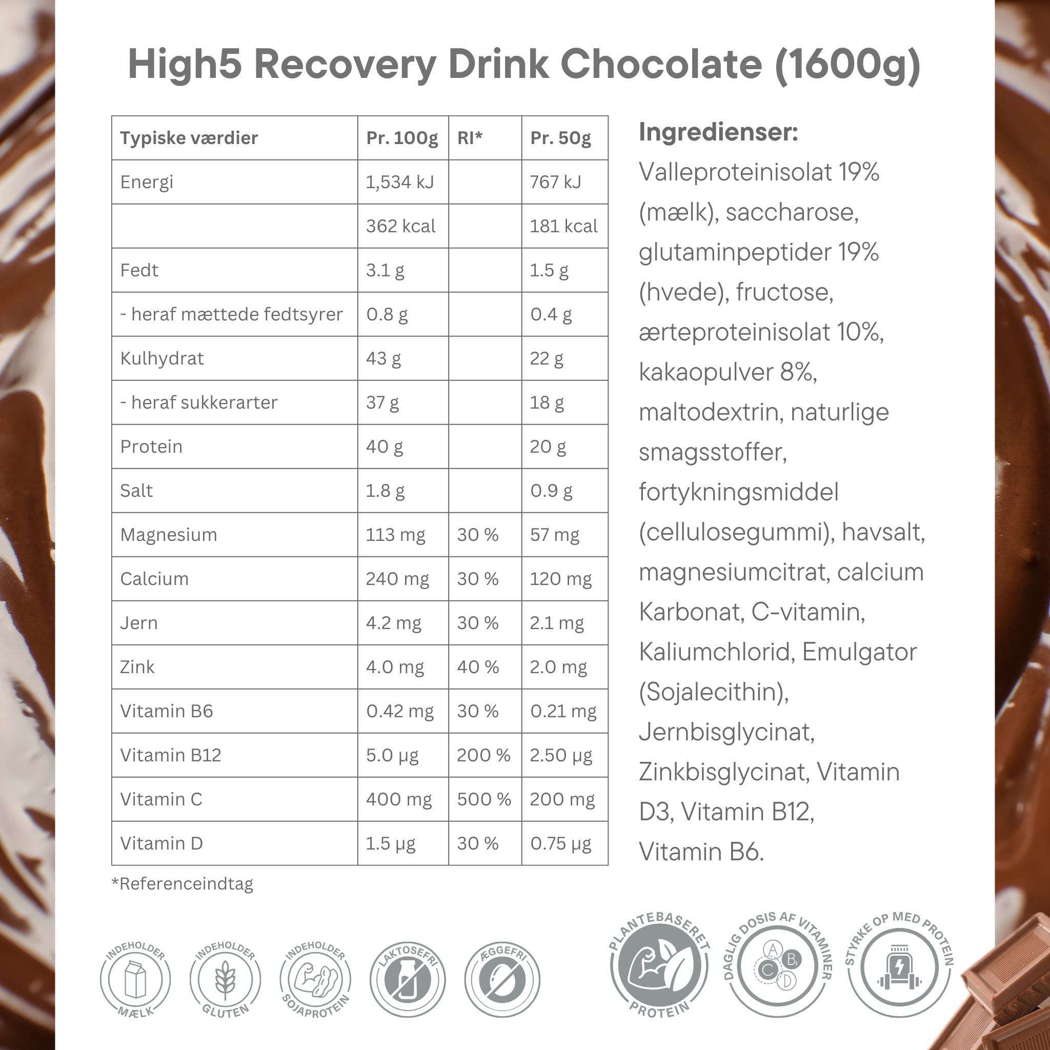 High5 Proteindrik Recovery Drink Powder Chokolade - 1600 g