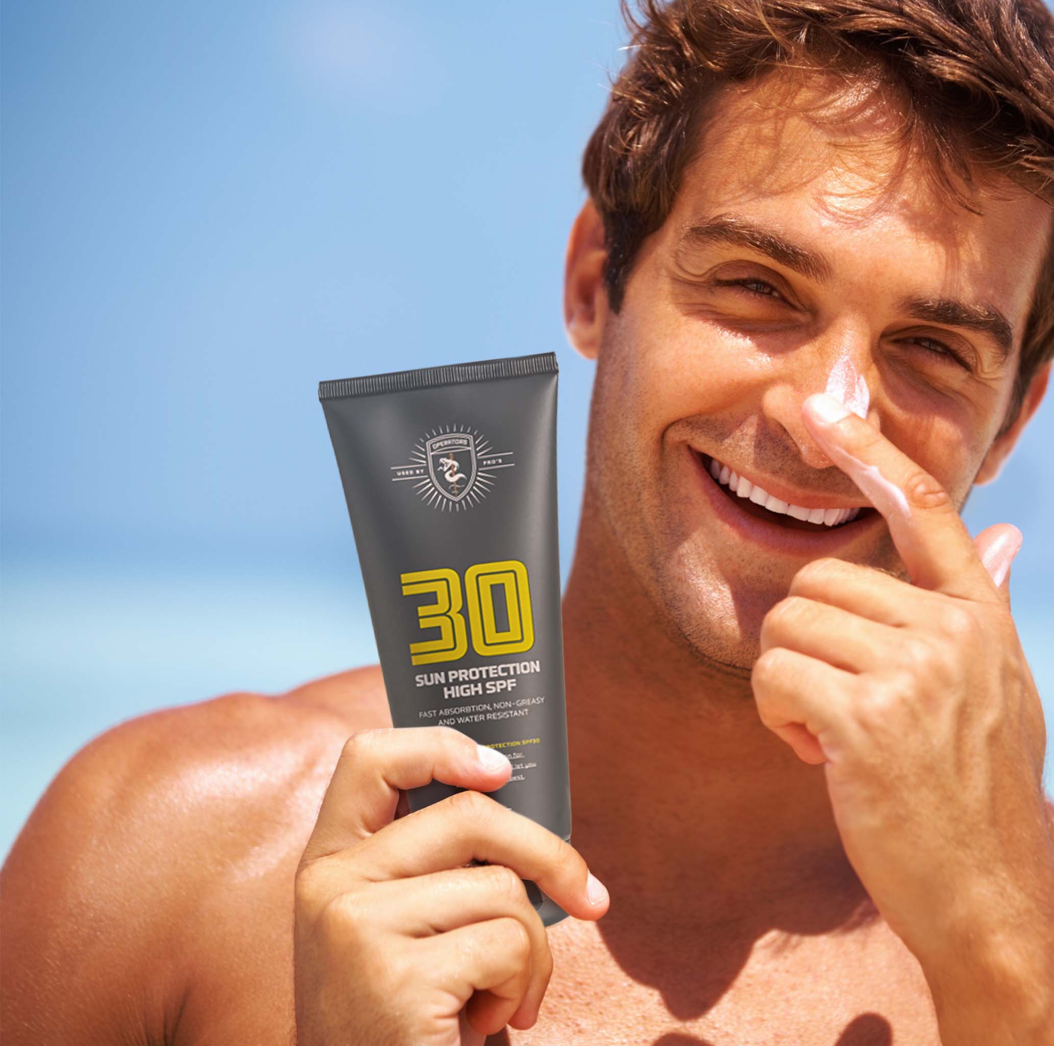 Operators SPF 30 Sunscreen-Man Applying Sunscreen Cream